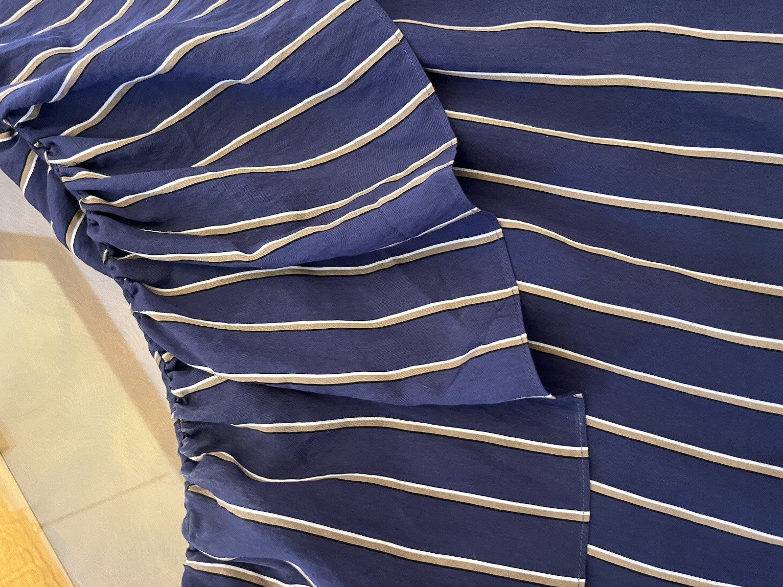 Topshop Blue Beige White Striped One Shoulder Ruffle Belted Midi Dress 10