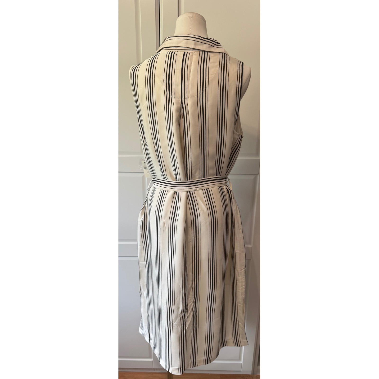 Maeve Anthropologie Esther Ivory Black Striped Sleeveless Belted Shirt Dress 12
