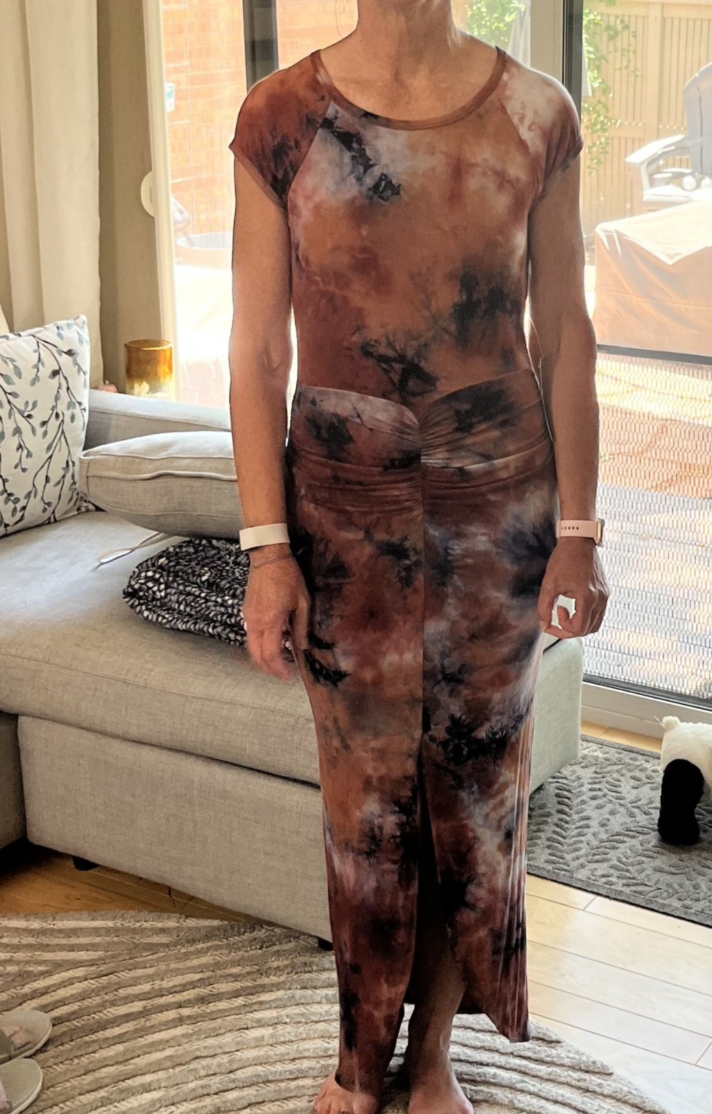 Venus New with Tags Tie-dye Ruched Dress Long alluring silhouette US Size Medium