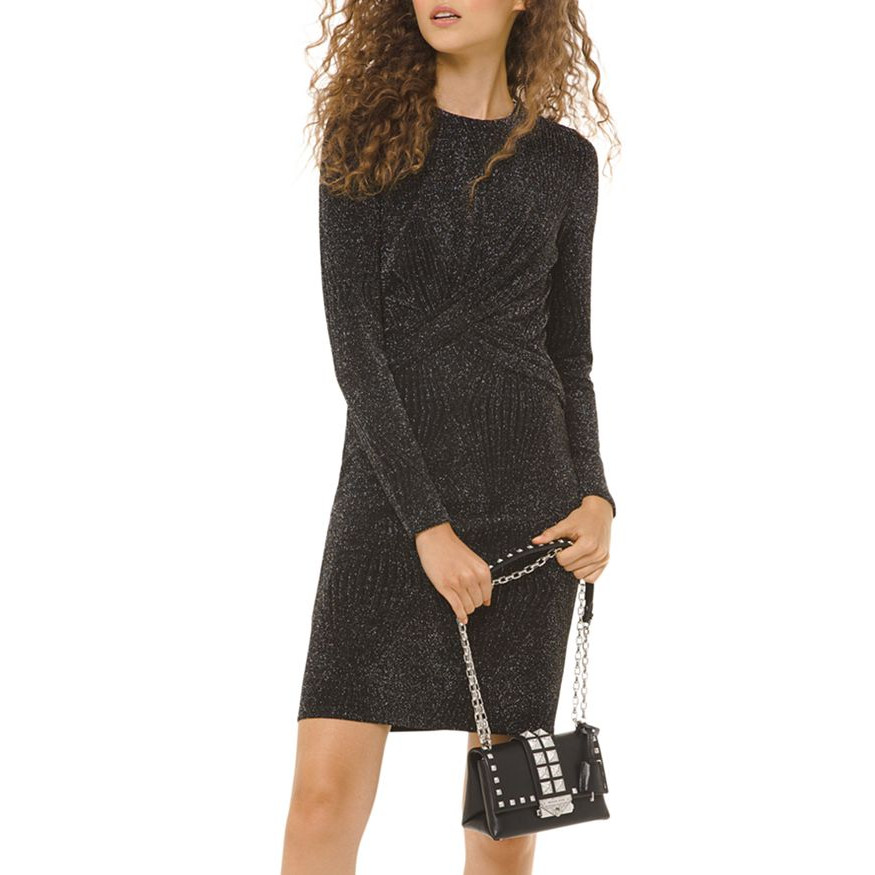 MICHAEL Michael Kors Metallic Knit Twist Front Waist Sheath Mini Dress, PXS
