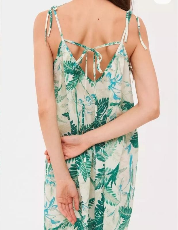 H&m Green Botanical Leaf Spaghetti Strap Dress Size S