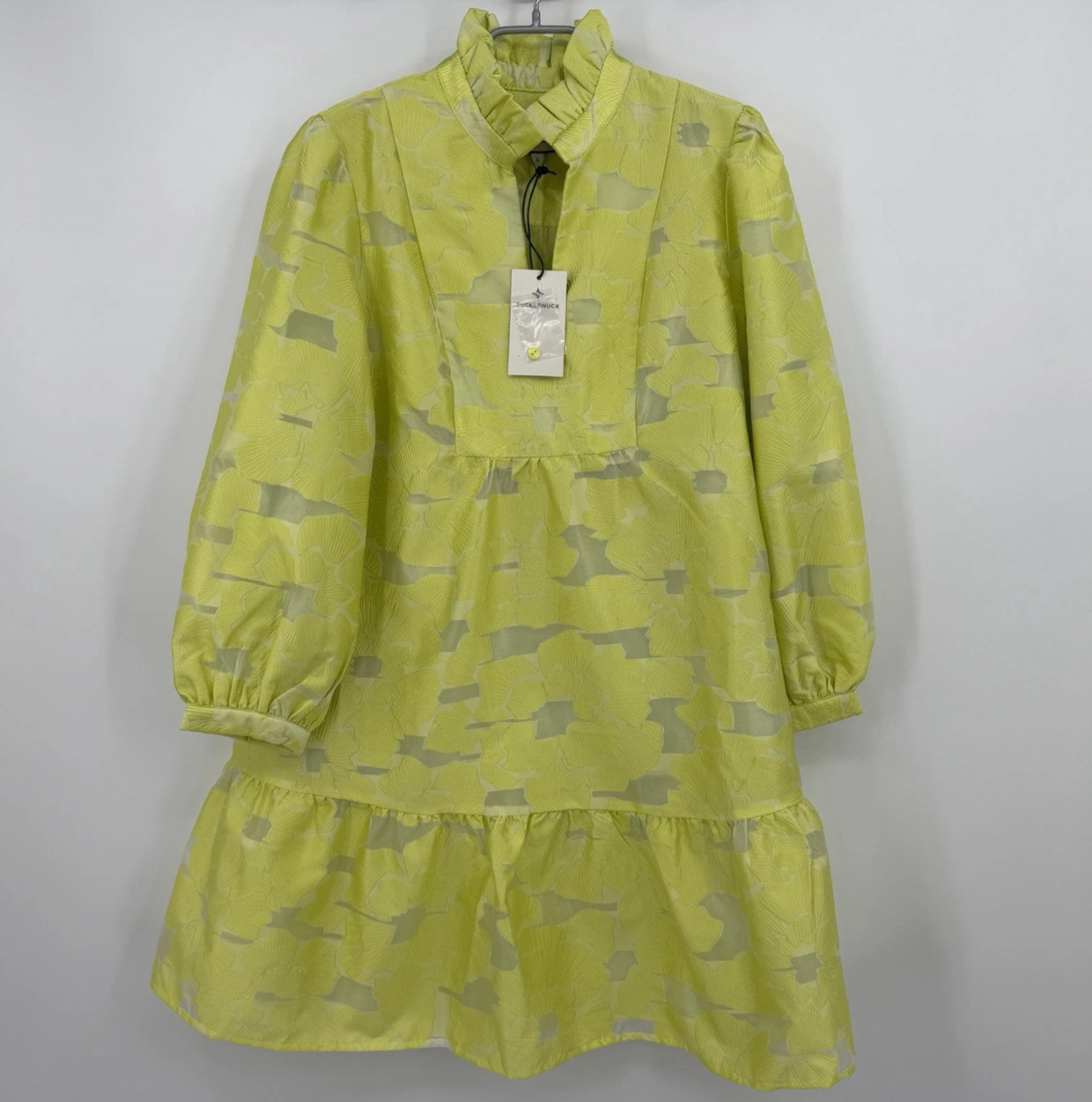 Tuckernuck Citron Fil Coupe Palmerston Dress size L Floral Long Sleeve Mini NWT