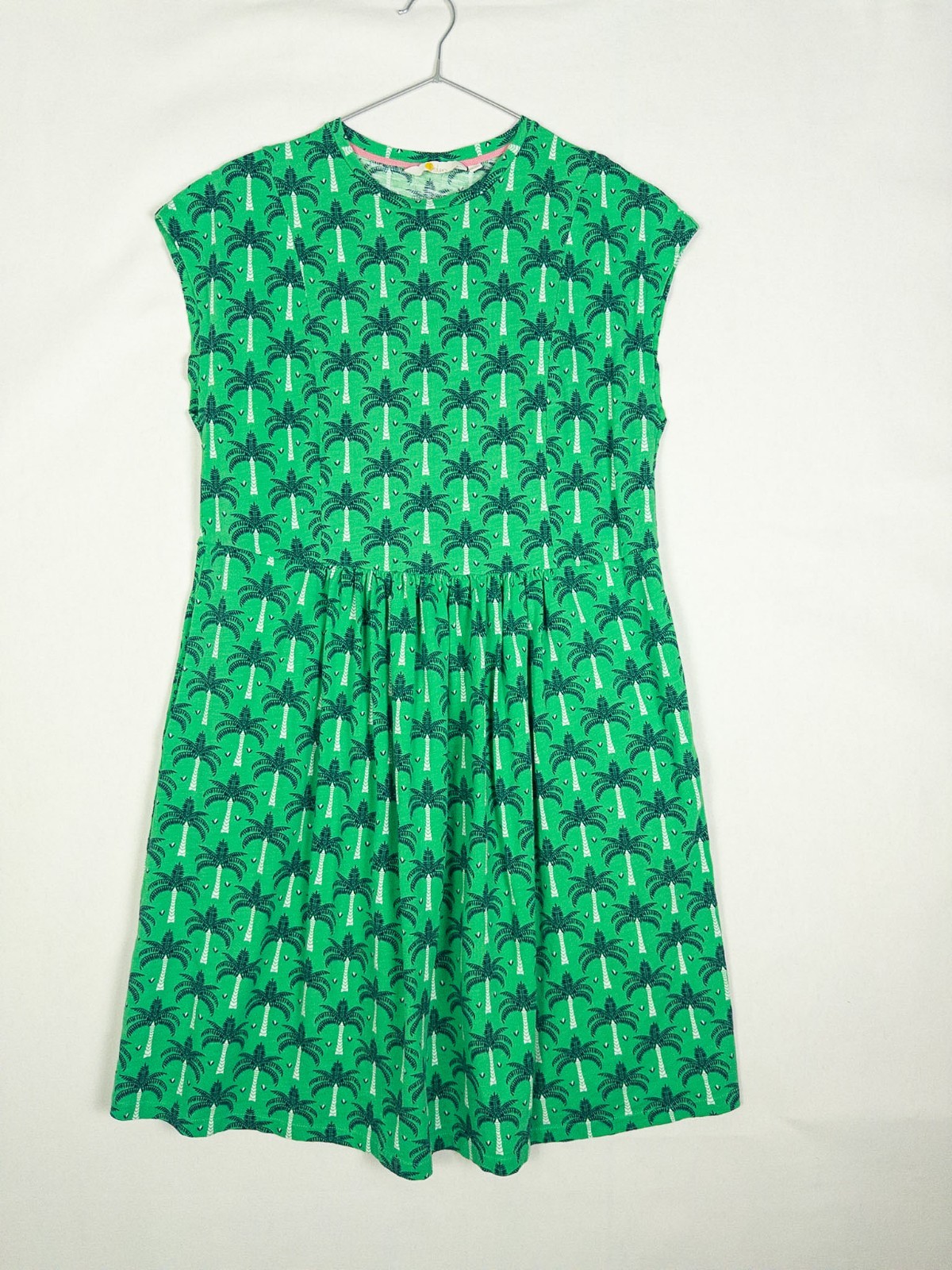 Boden Womens Green Palm Tree Print Cap Sleeve Jersey Mini Dress Tropical 6R