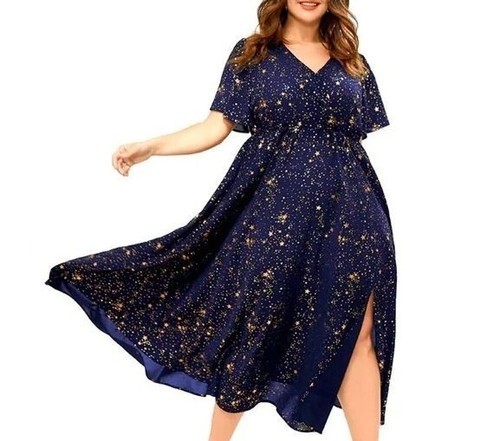 Bloomchic Womens Whimsigoth Celestial Gold Stars Maxi Dress Plus Size 28 Navy