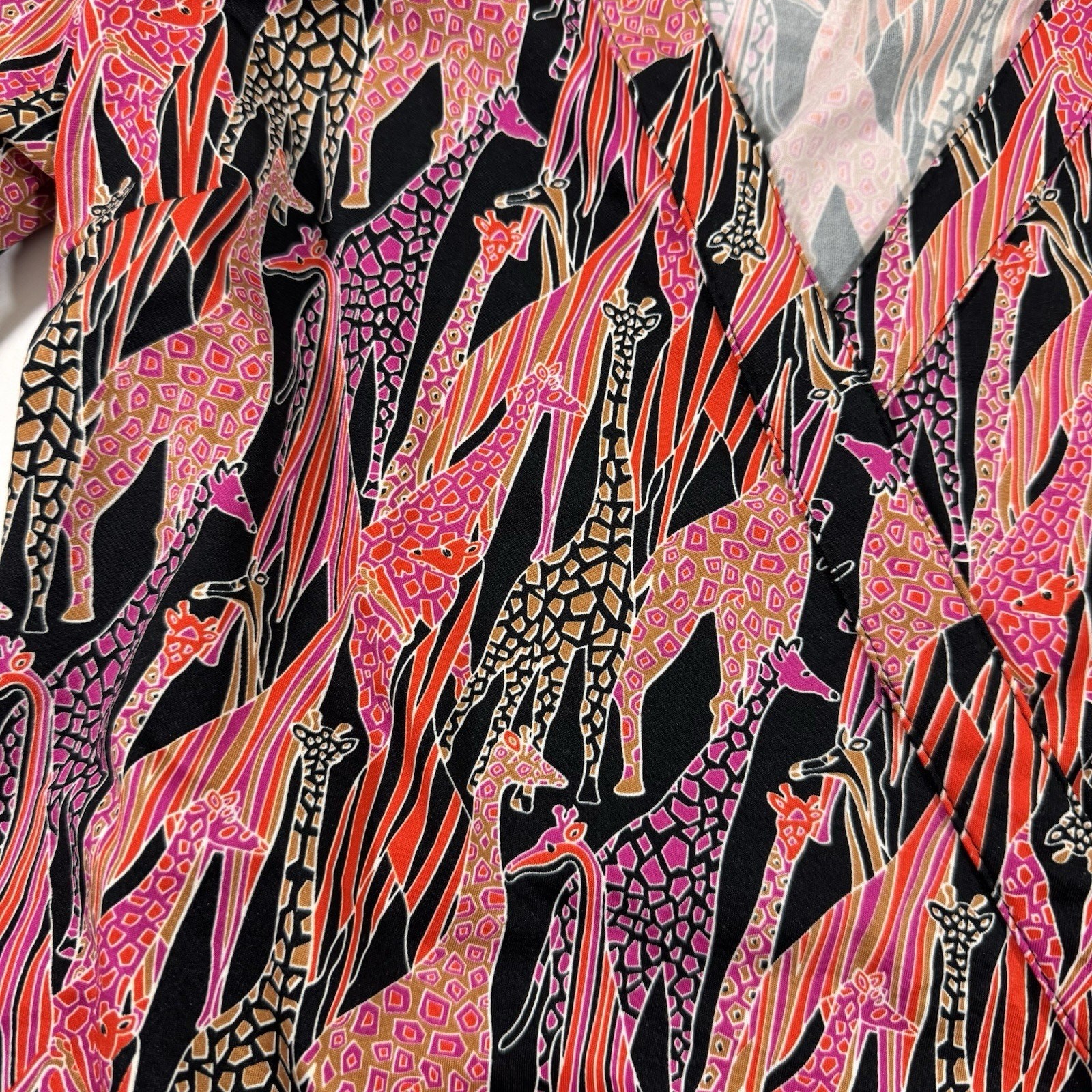 Julie Brown Wrap Dress Size Small Giraffe Print Black Pink