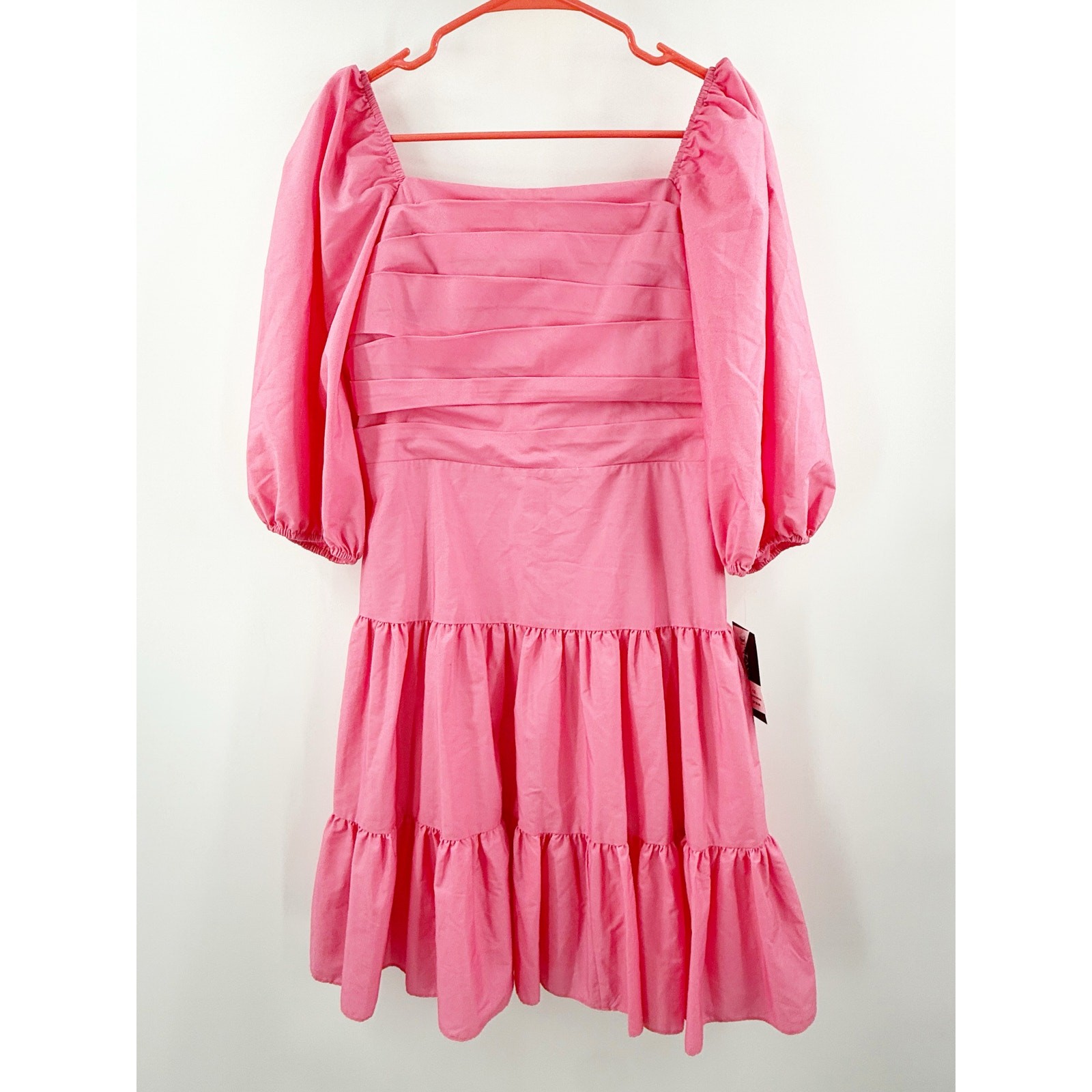 Taylor Dress Women’s Size 12 NWT Solid Pink Carnation Tiered 3/4 Puff Sleeve