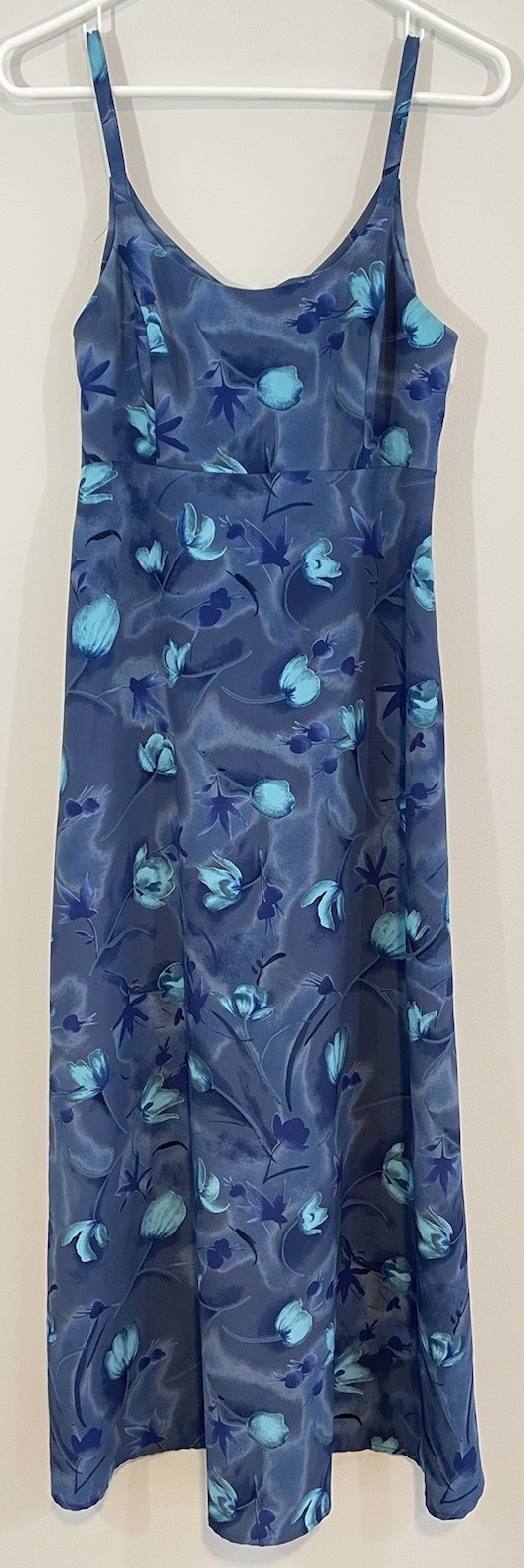 Vtg All That Jazz Dress Women 5/6 Blue Floral Maxi Chiffon Fairy 90s whimsigoth