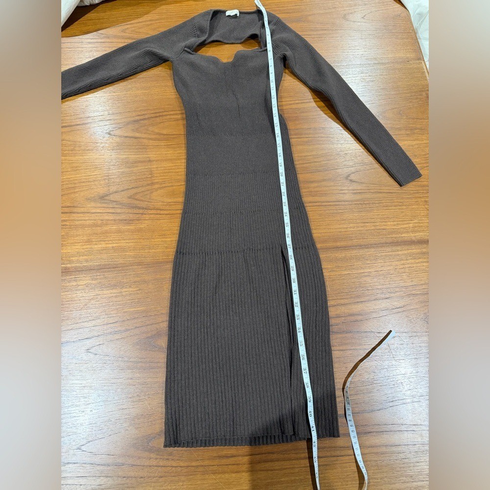 Open Back Low Back Ribbed Long Sleeve Sweater Maxi Dress Sz S Slit Cotton Blend