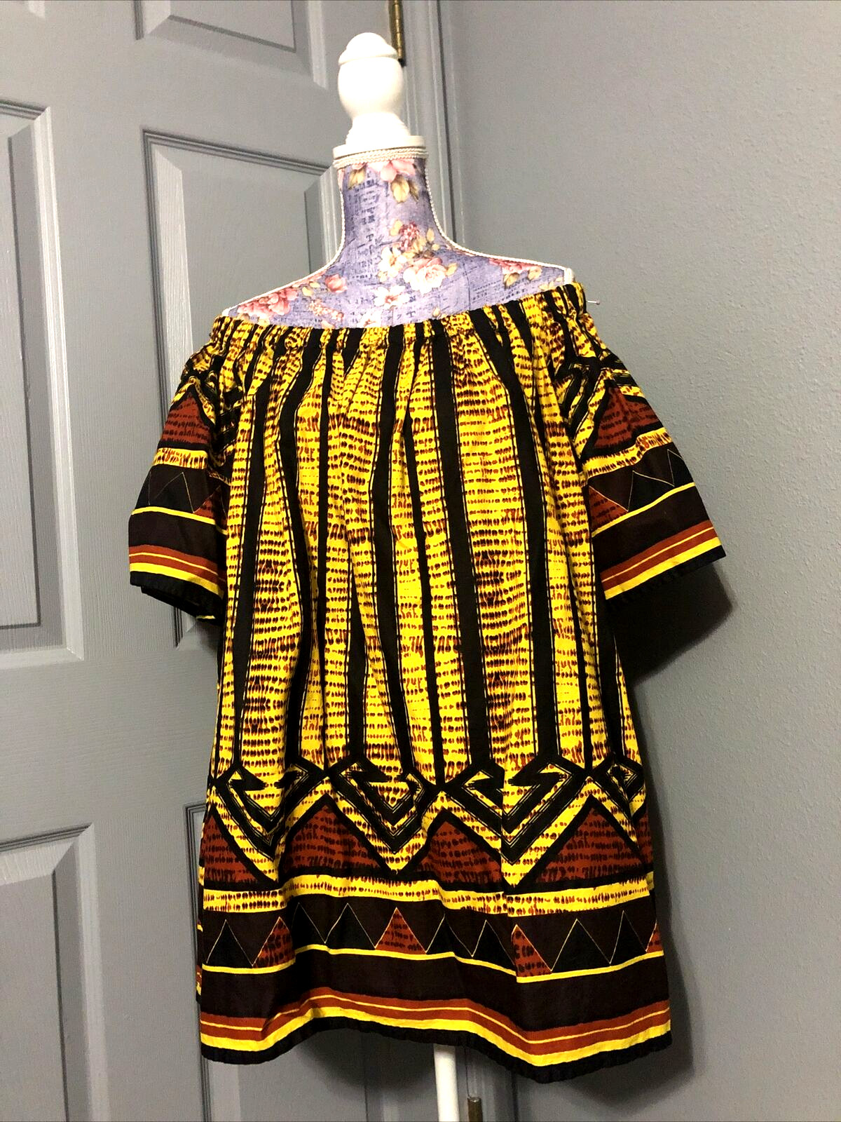 Womens African Print Mini Dress Top Sz S-L On/Off Shoulder