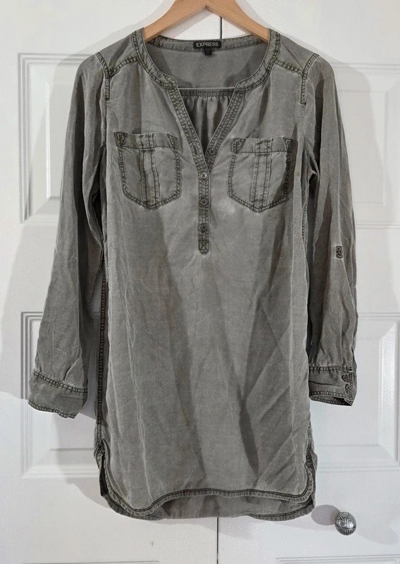 Express Womens Tunic Dress Roll Tab Sleeve Casual Lightweight Small Petite #1465
