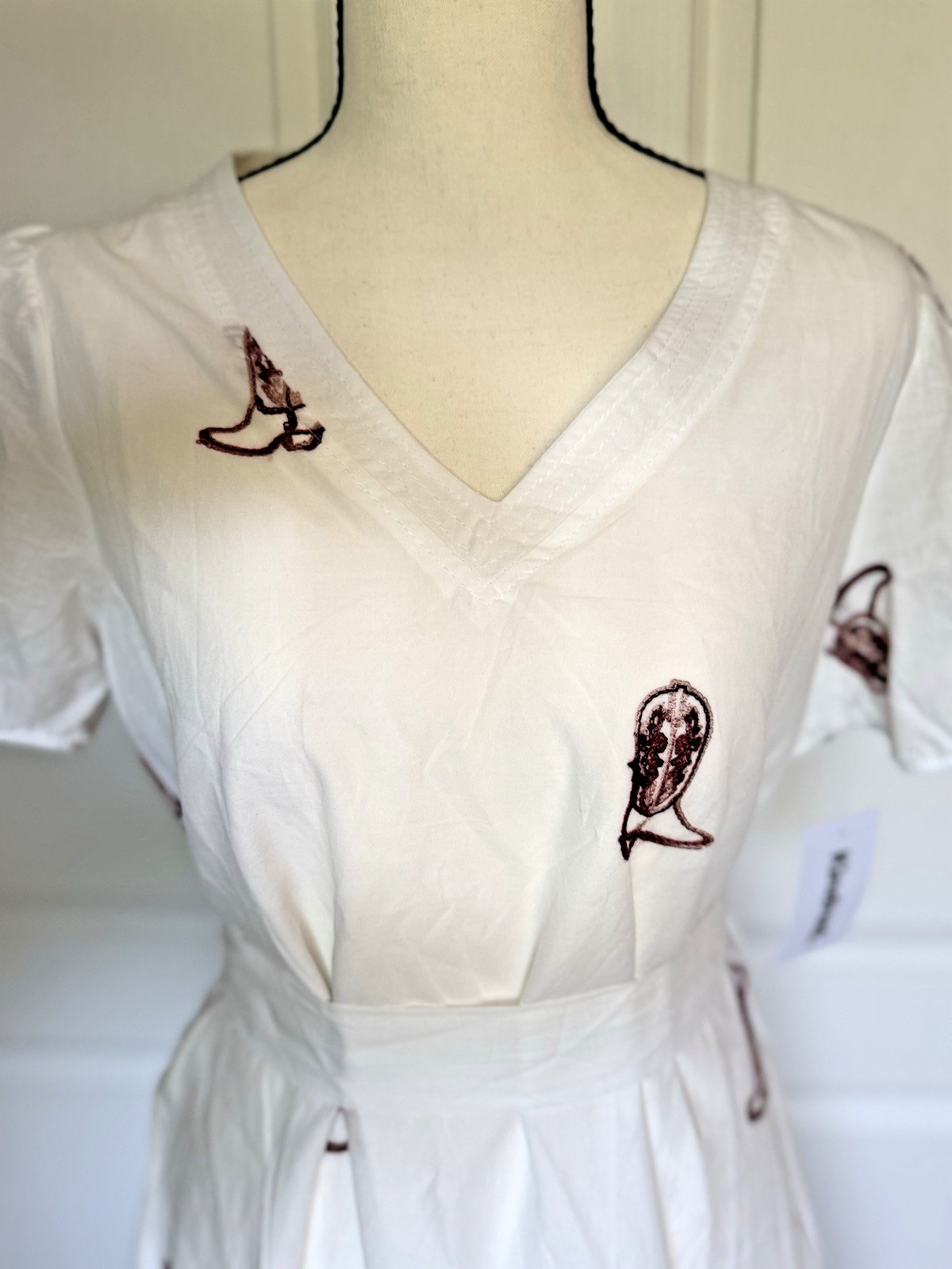 Kindred Dress White Cowboy Brown Boot Print Tie-Waist Western Babydoll M