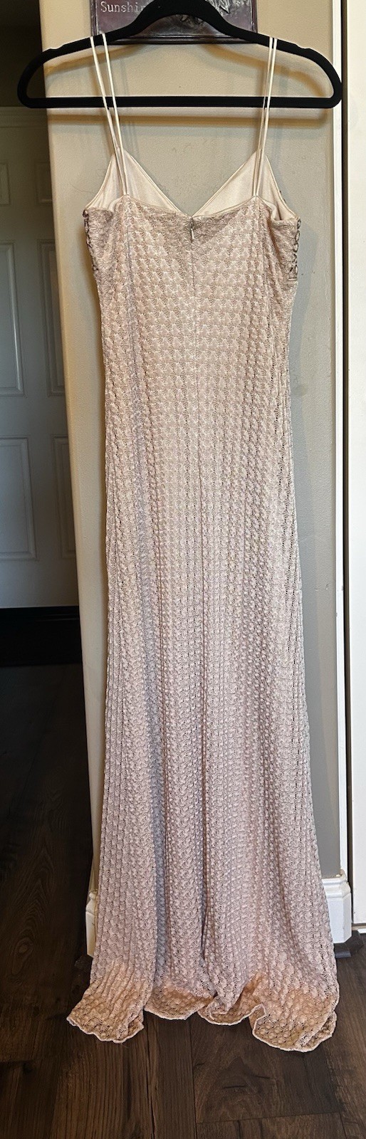Rimini by Shaw Size 6 Beige Lace Beaded Maxi Dress V-Neck Sleeveless Zip