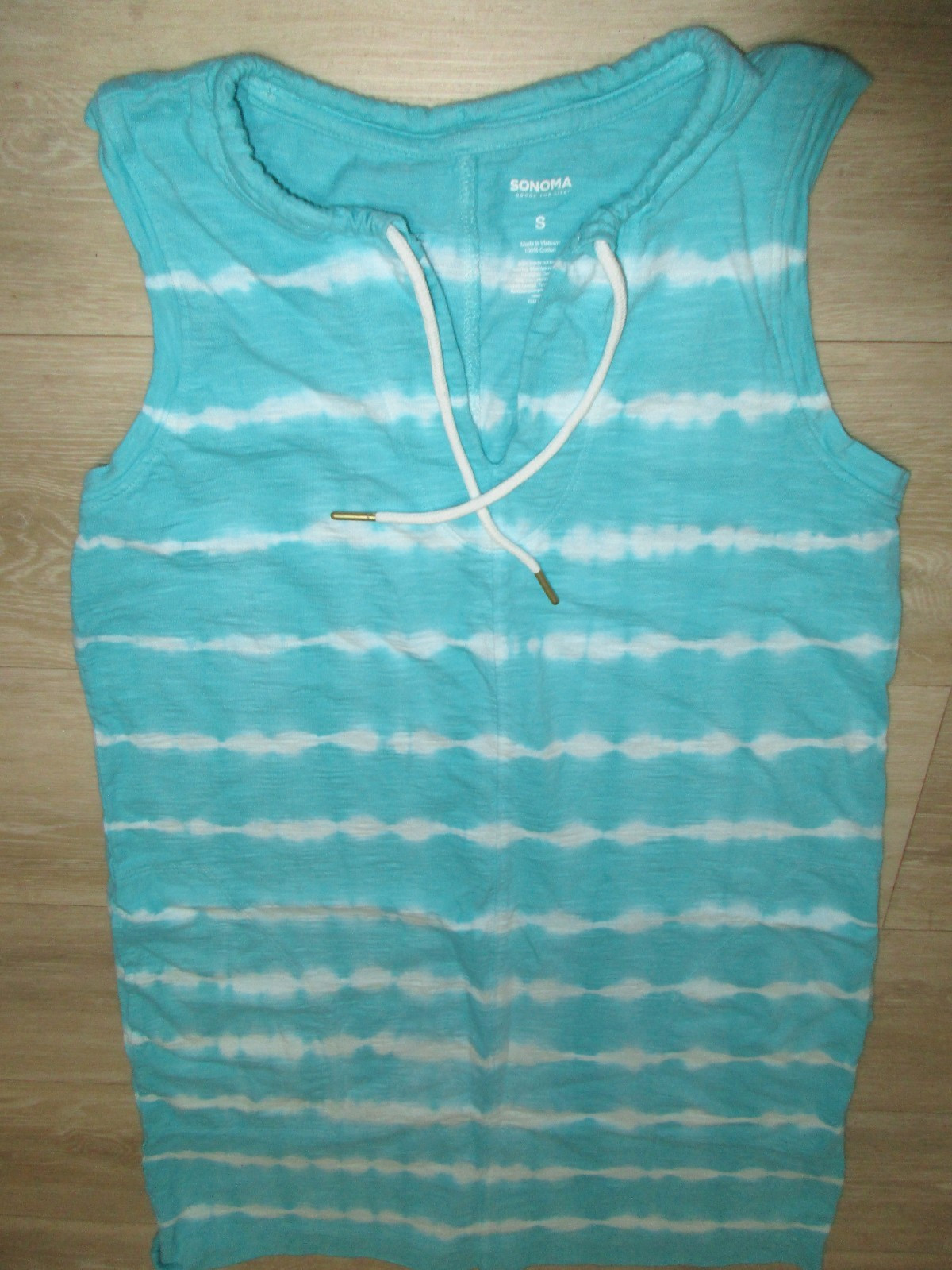 Sonoma cotton tiedie dress Small S white aqua pool cover homebody sundress pocke