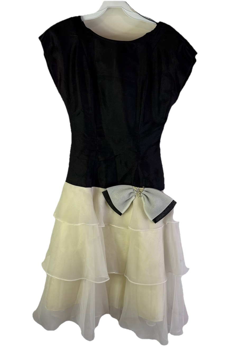 Vintage 80s Dress Tiered Tafetta Bow Party Prom Womens 6 Petite