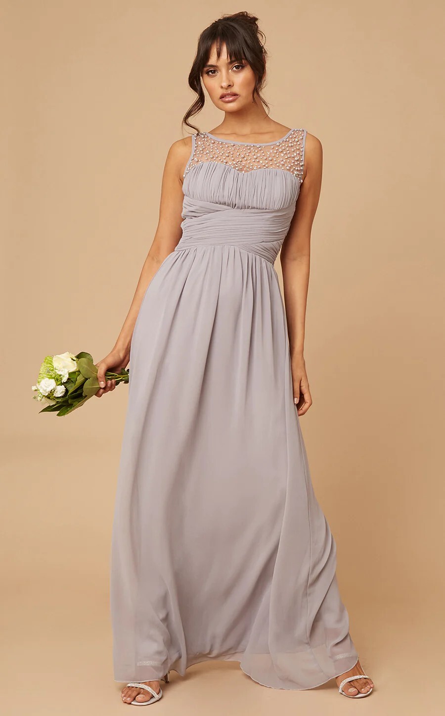 Little Mistress Grace Grey Embellishment Sweetheart Maxi Dress UK 10 LN042 NN 06