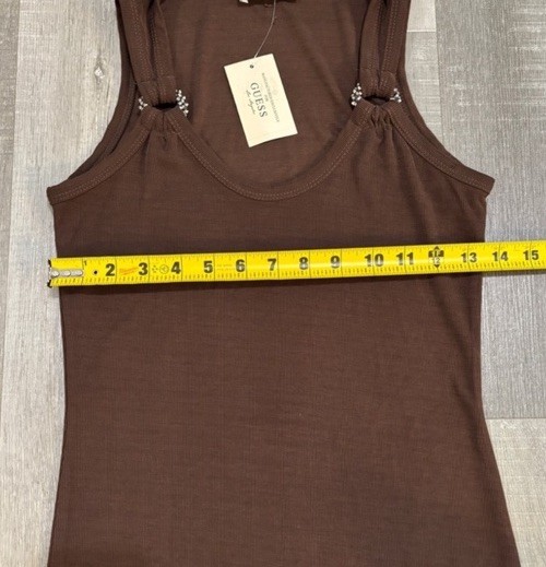 GUESS Brown Solid Knit Modal Blend Scoop Neck Beaded Strap Bodycon Dress XS