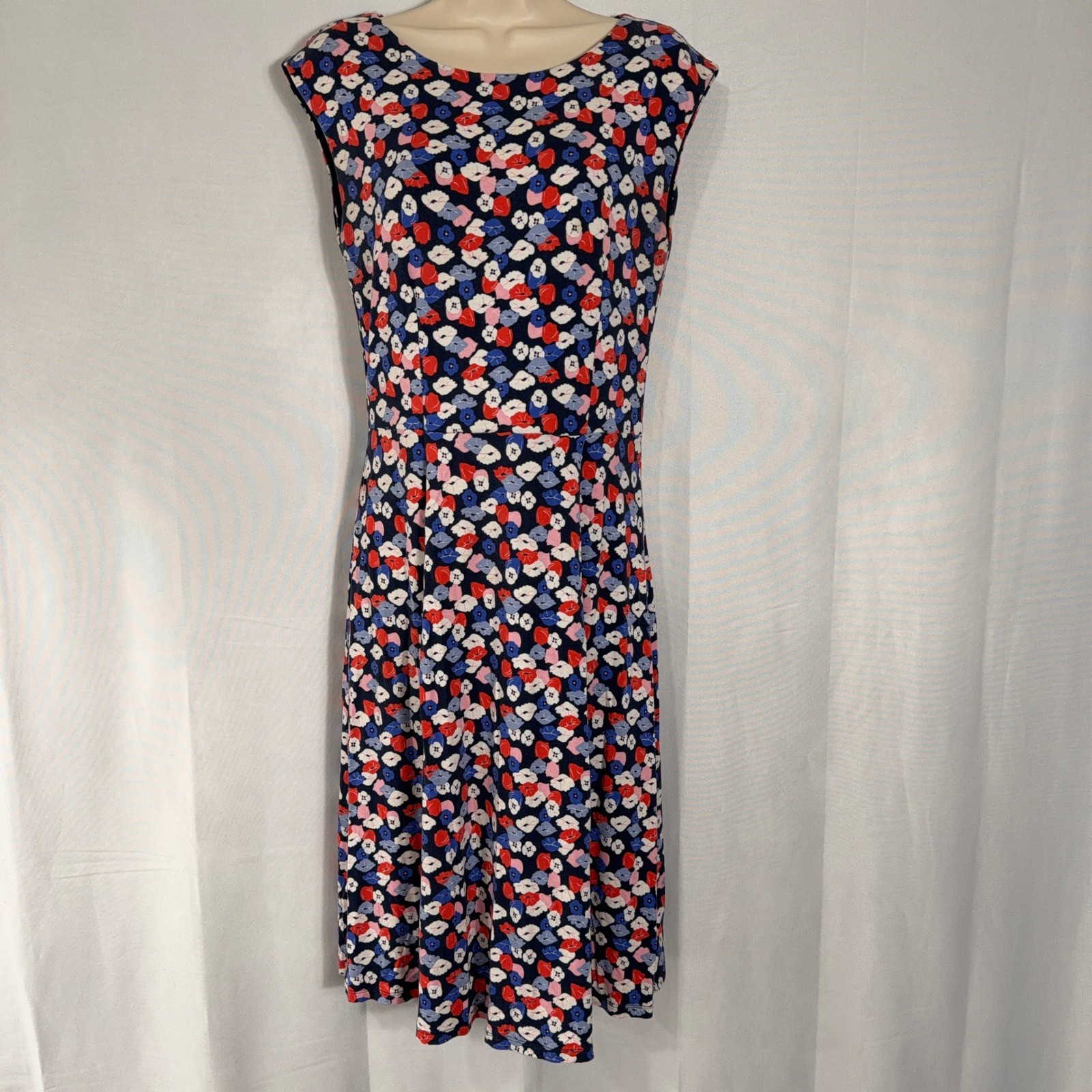 Boden Dress Floral Print Sleeveless A-Line Navy Red Blue Women US 6R