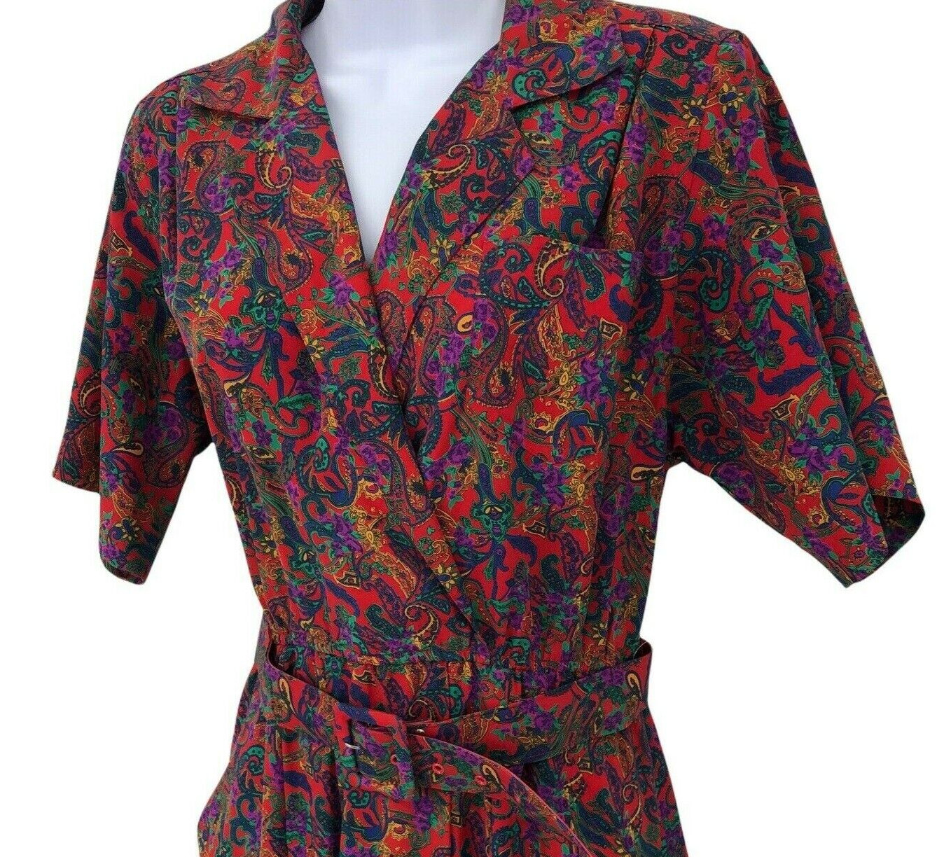 Vintage 90s Womens Midi Dress Size 6P Paisley Floral Belted