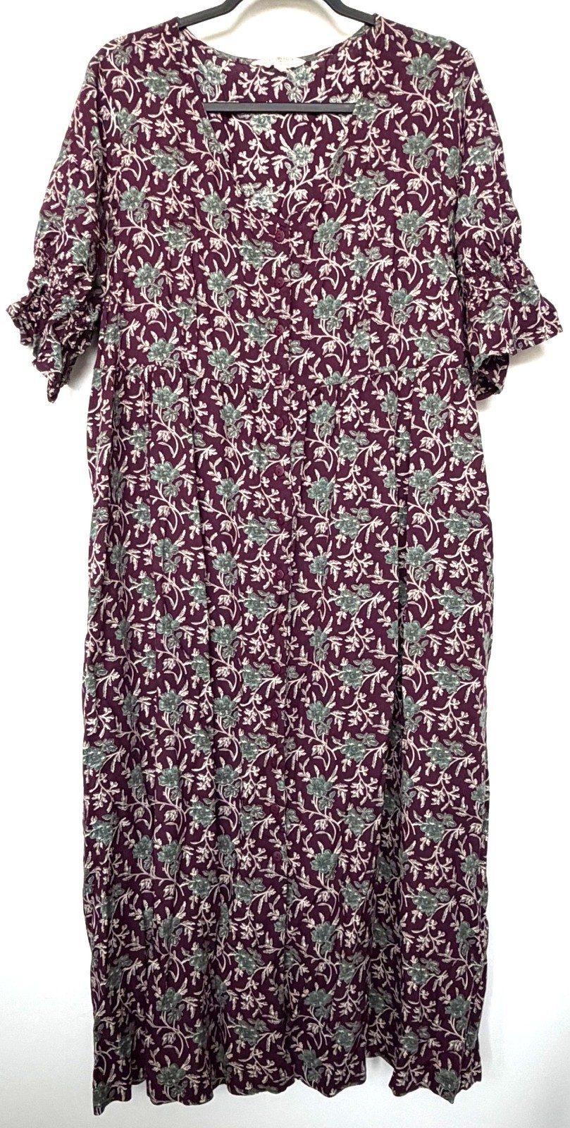 April Cornell Casual Everyday Dress in Plummy Purple Hue with Teal Flowers (XXL)