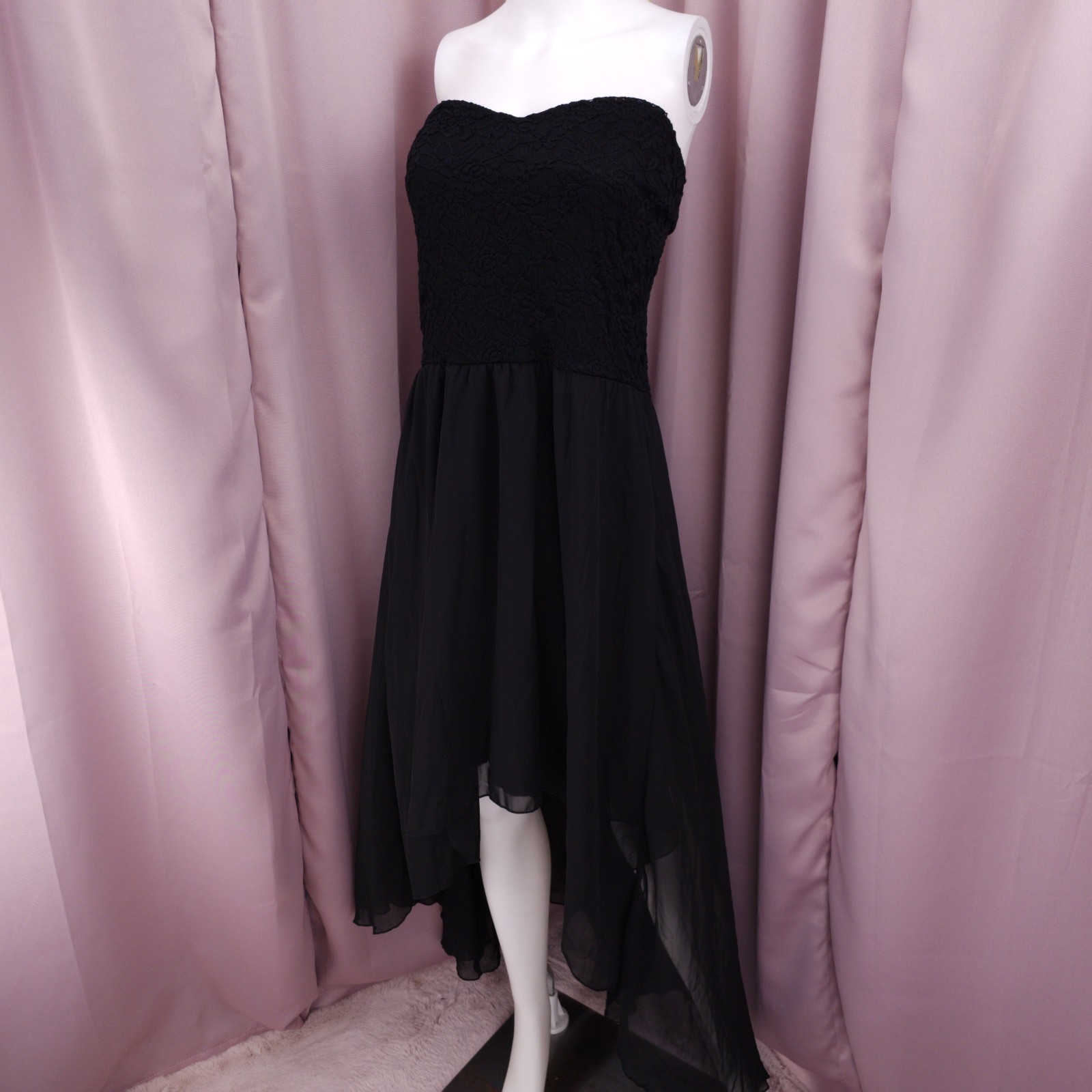 ’90s Y2K Deb Women’s Black Strapless Sweetheart Chiffon Hi-Low Maxi Dress 3X NWT