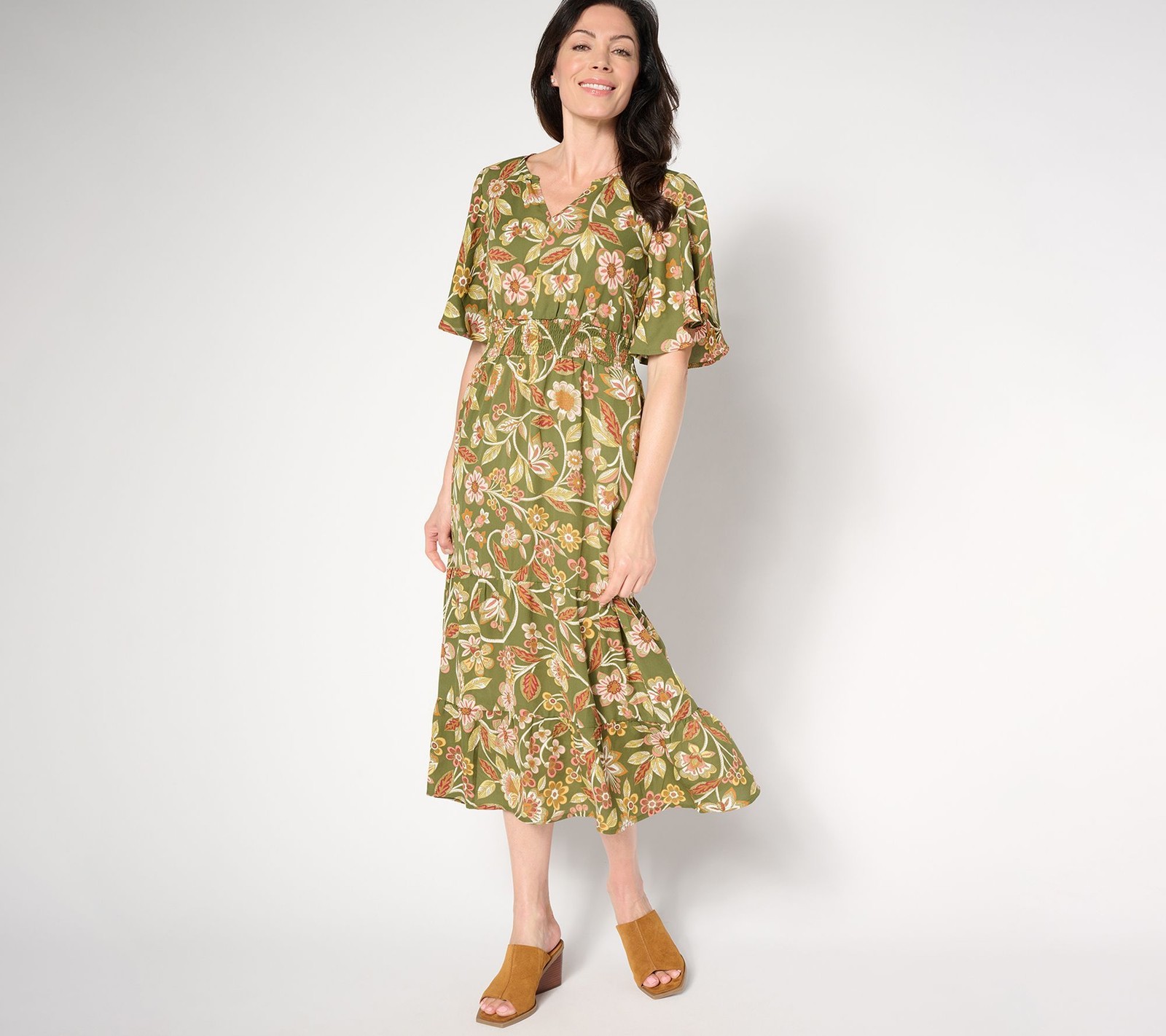 Belle by Kim Gravel Women’s Dress Sz XL Floral Dreams Tiered Green A655135