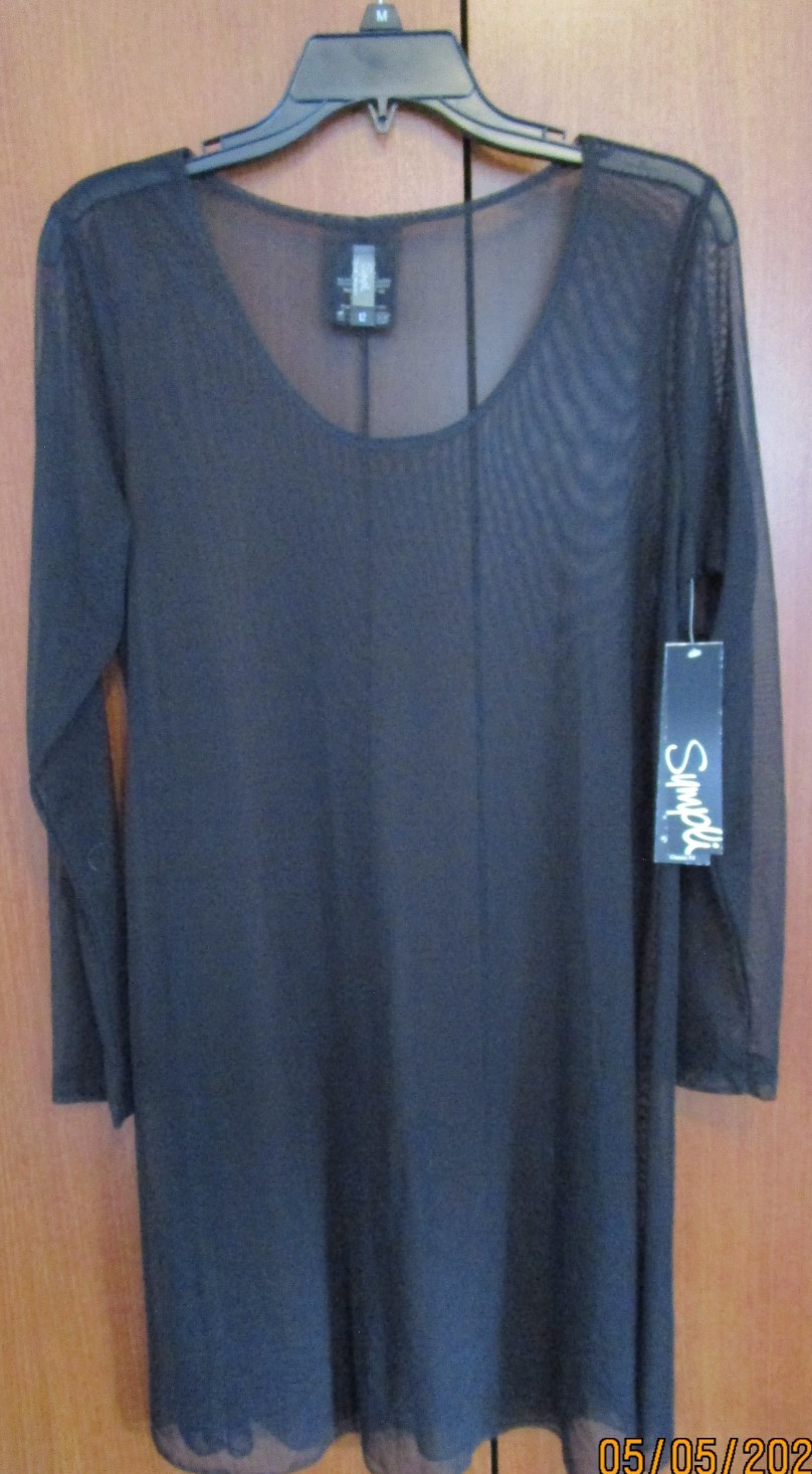 New Sympli Barely Dress Fingertip Shear Black Sz 12 Nylon Spandex Bust 38 L 36