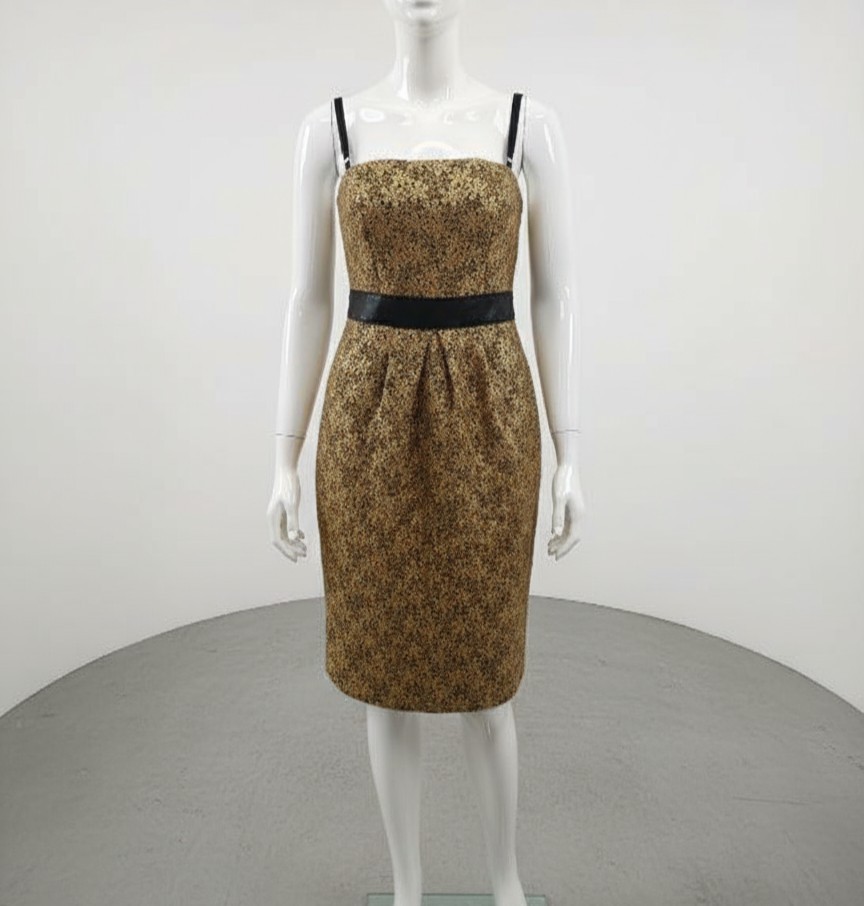 D&G Dolce & Gabbana Gold/Black Floral Lace Dress IT 42 Knee Length
