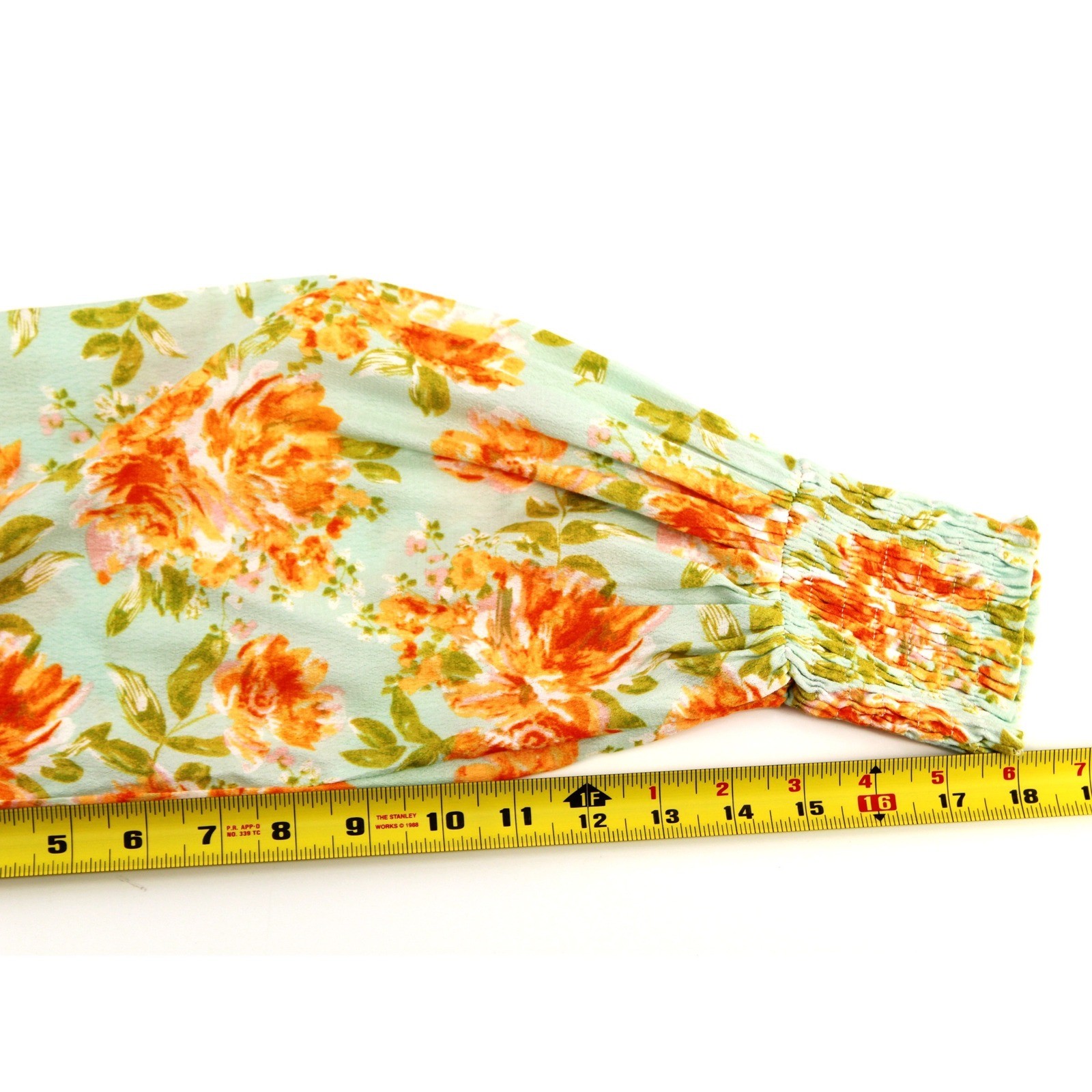 Roolee Floral Tiered Maxi Dress Large Green Orange Long Sleeve smocked cuffs
