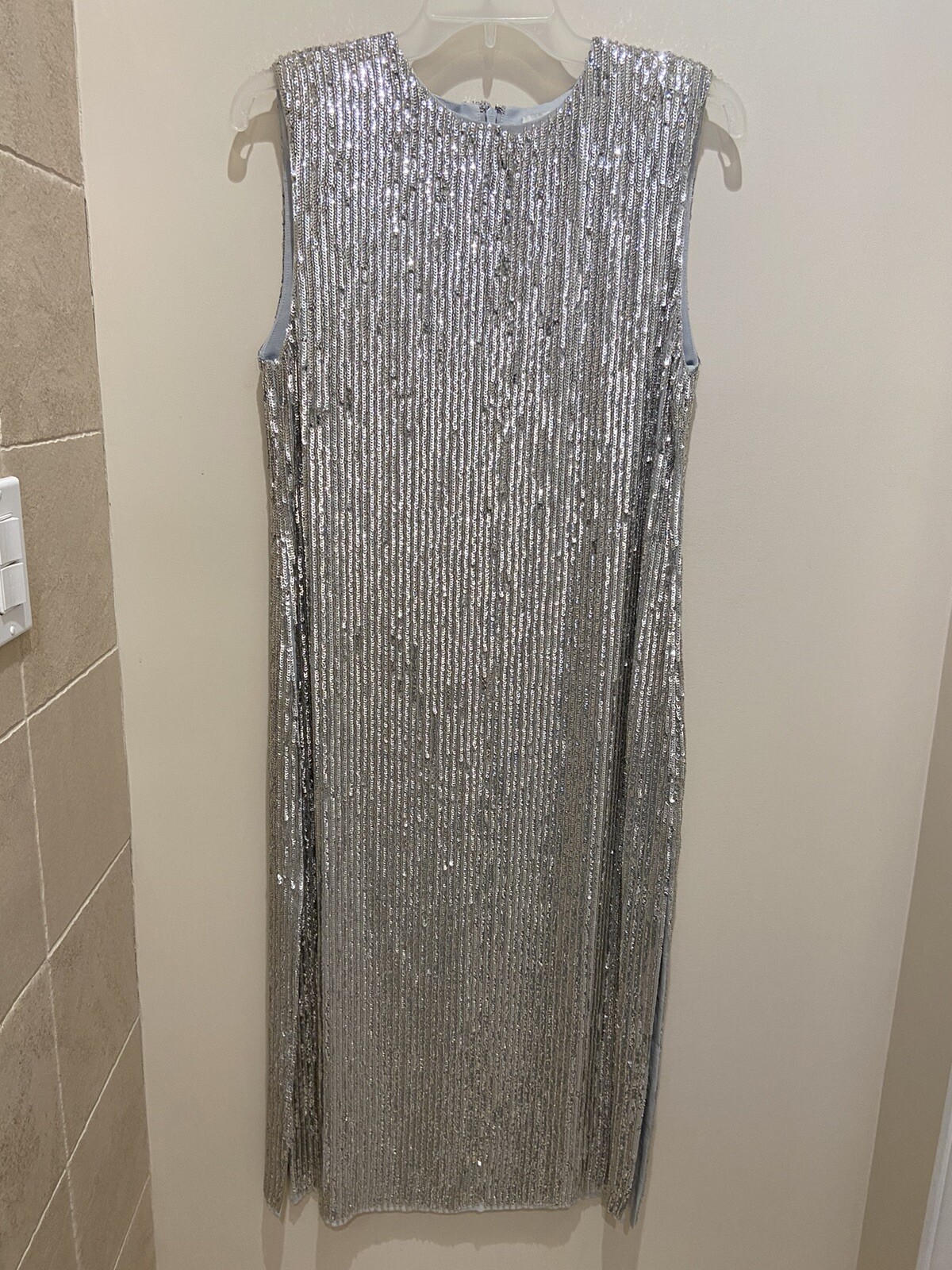 H&M PREMIUM QUALITY Thick Silver Beaded Embellished Sequin Dress Size 4 NWT