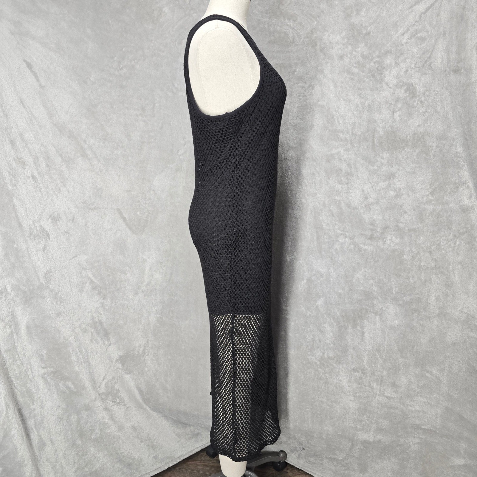 Bozzolo Womens L Black Crochet Mesh Maxi Dress Racerback Fishnet Festival Grunge