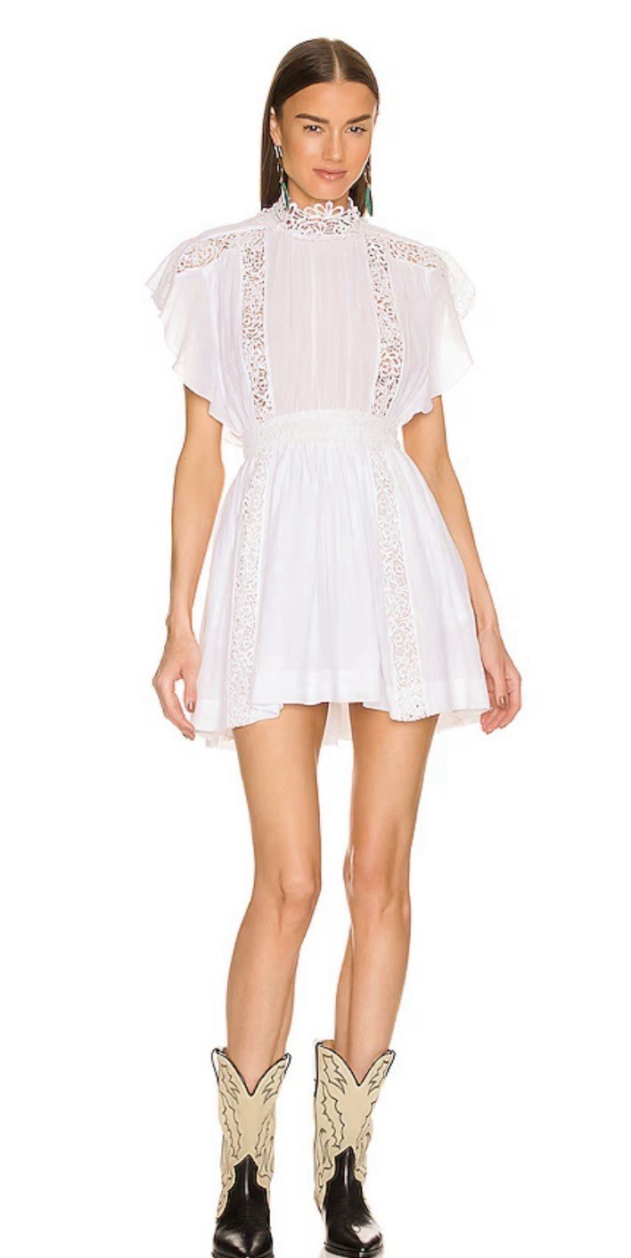 ISABEL ETOILE MARANT GISELE LACE TRIM WHITE MINI DRESS SIZE 36/ US 4-S $795