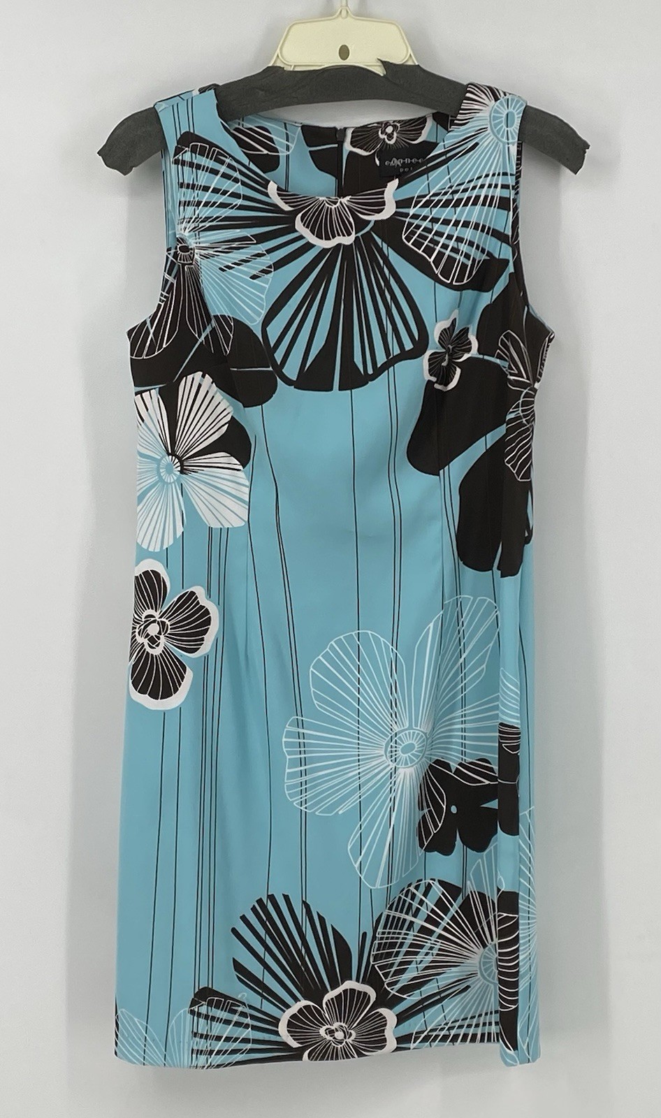Connected Women’s Blue/Brown & White Floral Sleeveless Zipper Dress Sz 10P