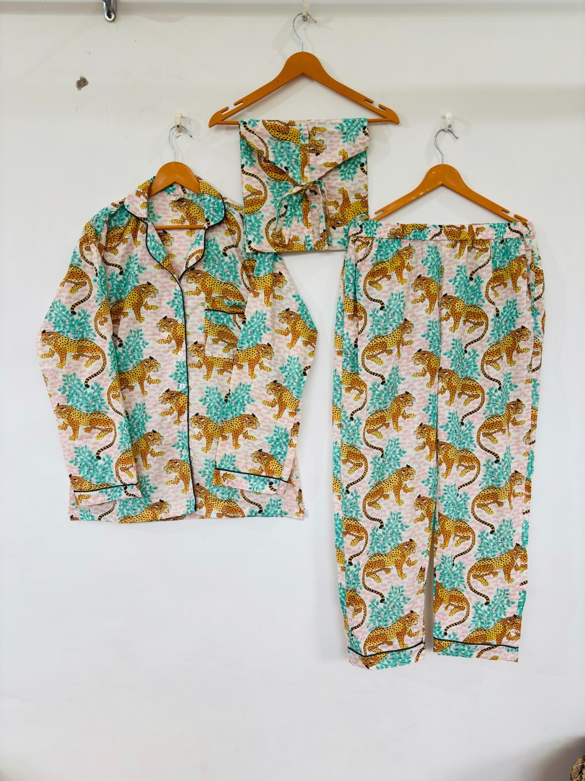 Tiger Print Cotton Pajama Set:Summer Loungewear night wear for woman’s giftitem