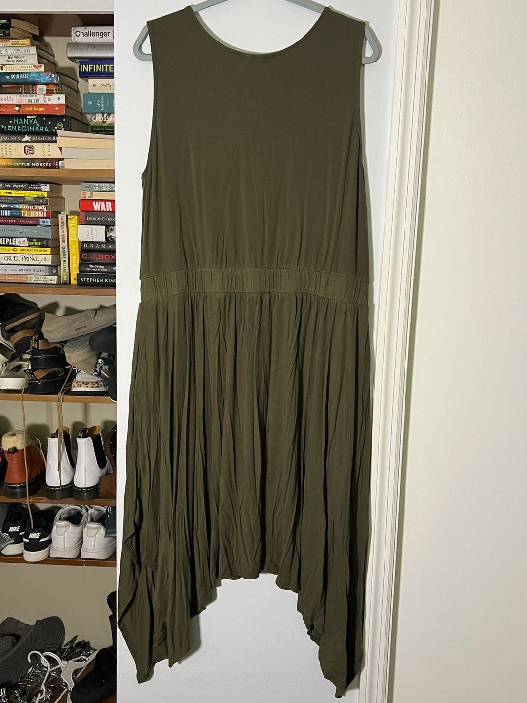 Brina & Em Olive Sleeveless Drop-Waist High-Low Jersey Tank Dress
