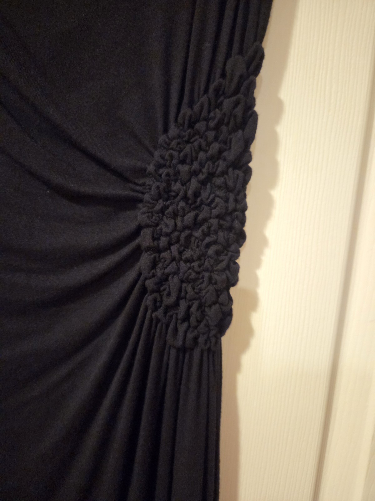 NWT Adrienne Vittadini Black Solid Sleeveless Cowl Neck Ruched Stretch Midi S
