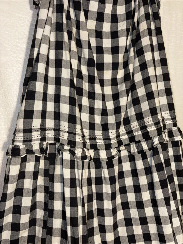 Casual Black & White Check Gingham Maxi Dress Ruffle Long Dress M-L-XL-XXL