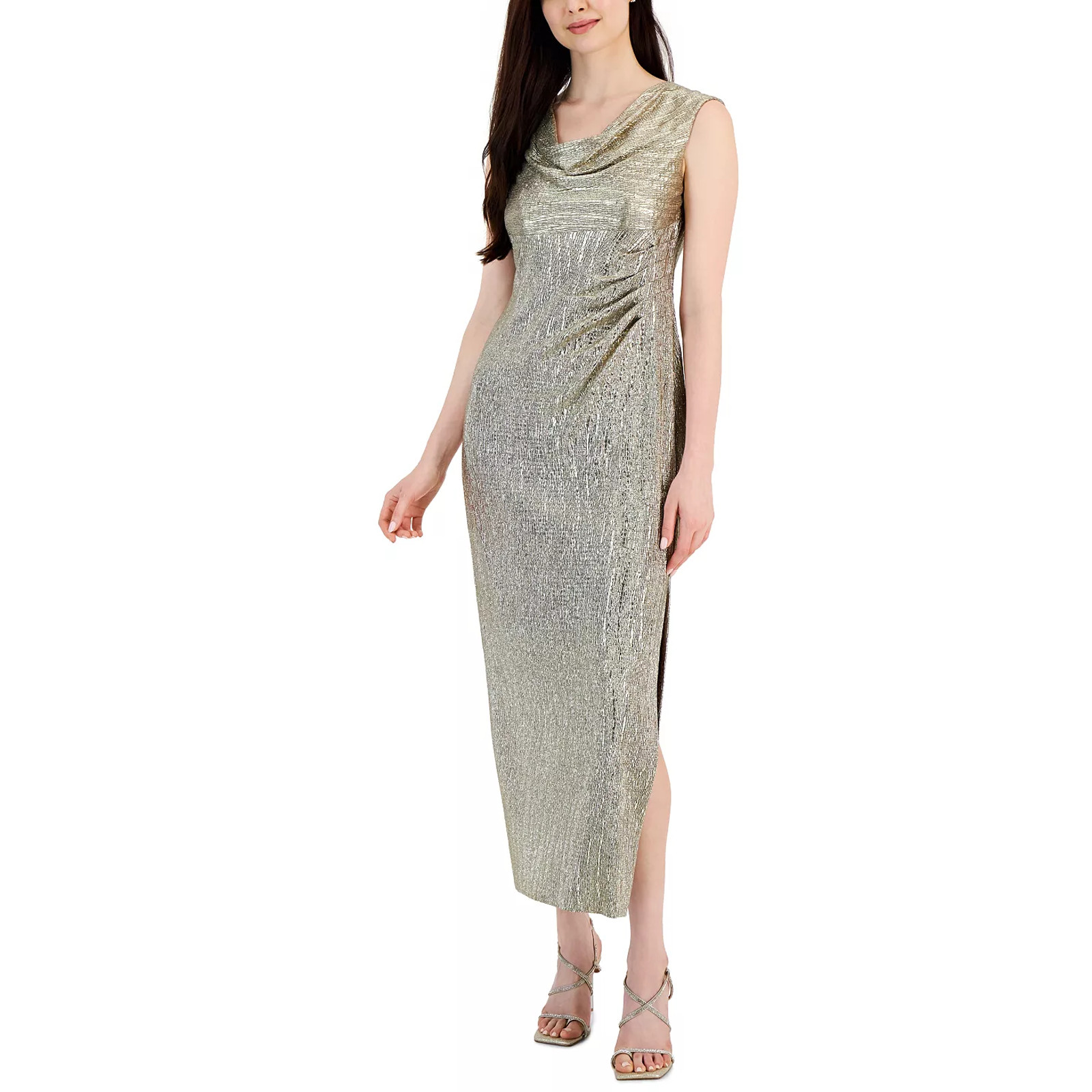 Copied – Connected Cowlneck Metallic Gown | COLOR: MUSHROOM GOLD