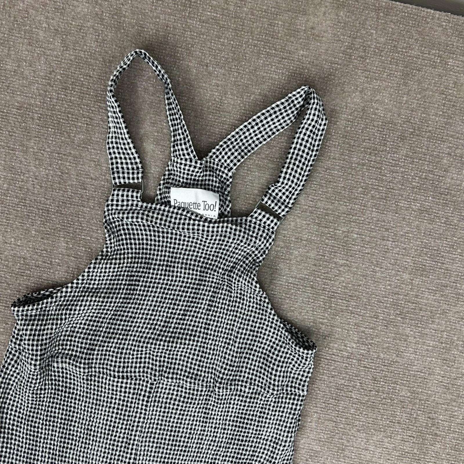 Paquette Too! Byer Ca Jumper Dress Women 8 Black White Gingham Adjustable Straps