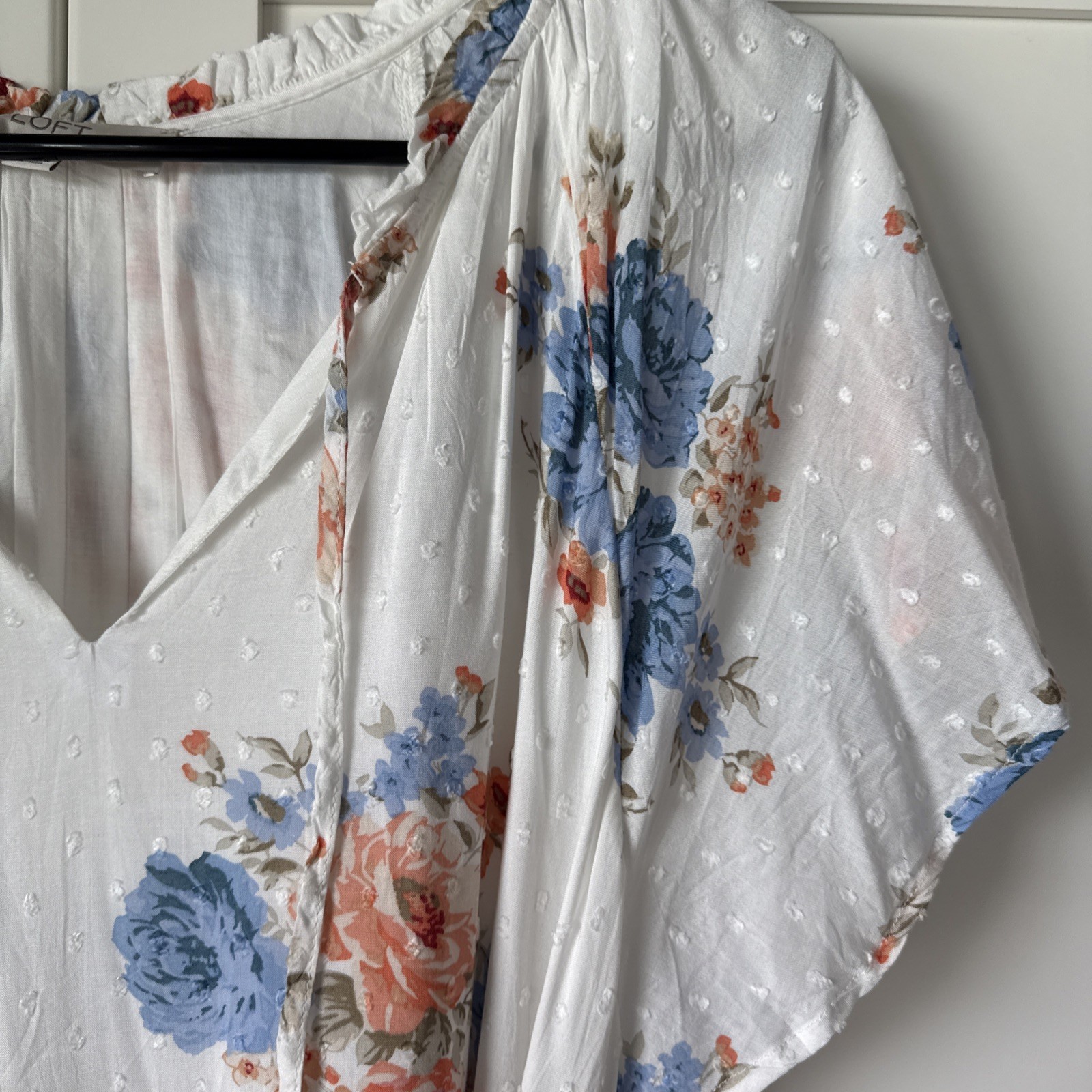 LOFT – White Floral Dress – XL – Lined – Orange and Blue Floral – Drawstring Ned