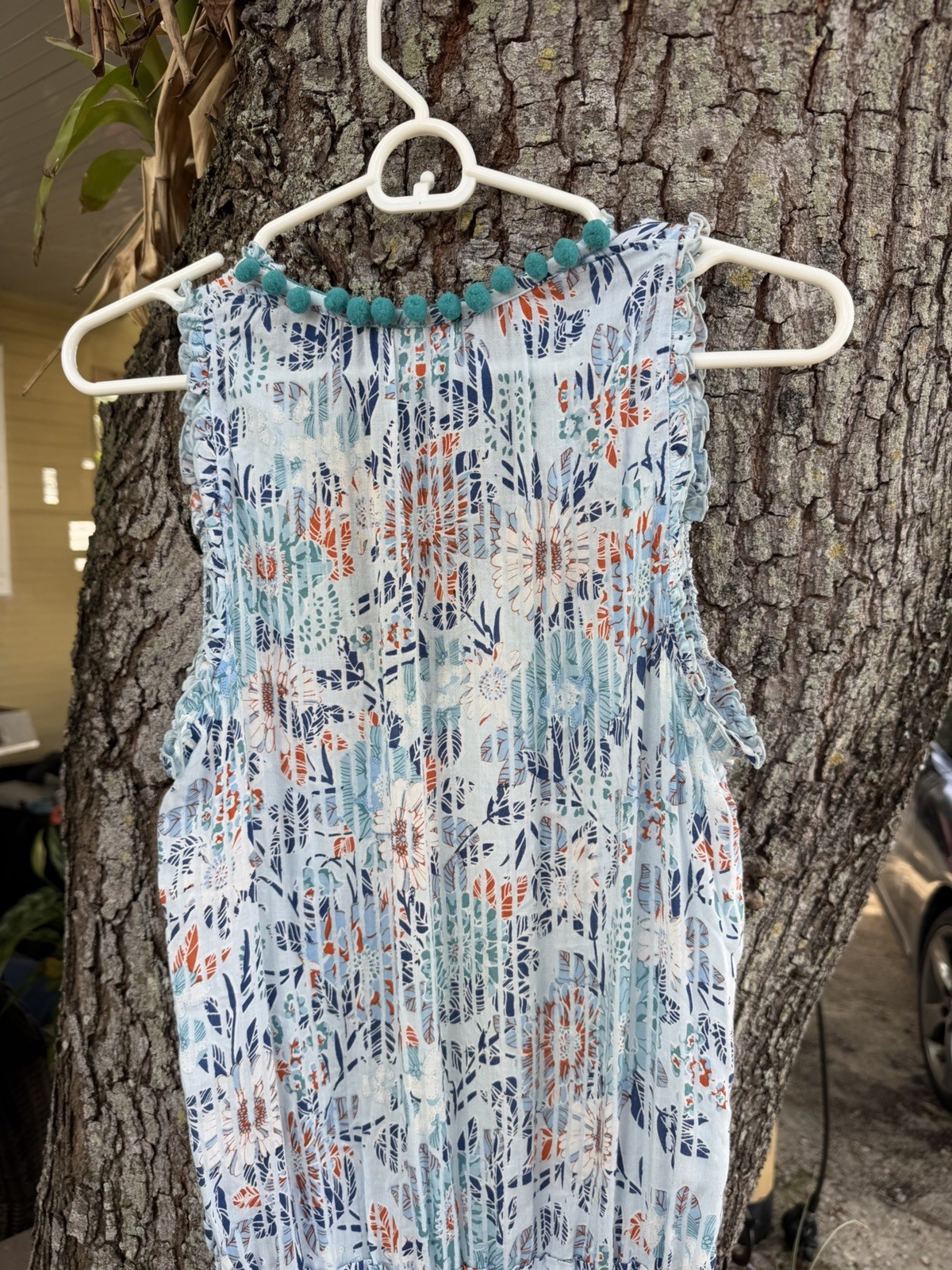 Poupette St Barth Clara Mini Dress blue/white Boho chic, tassels XS/S