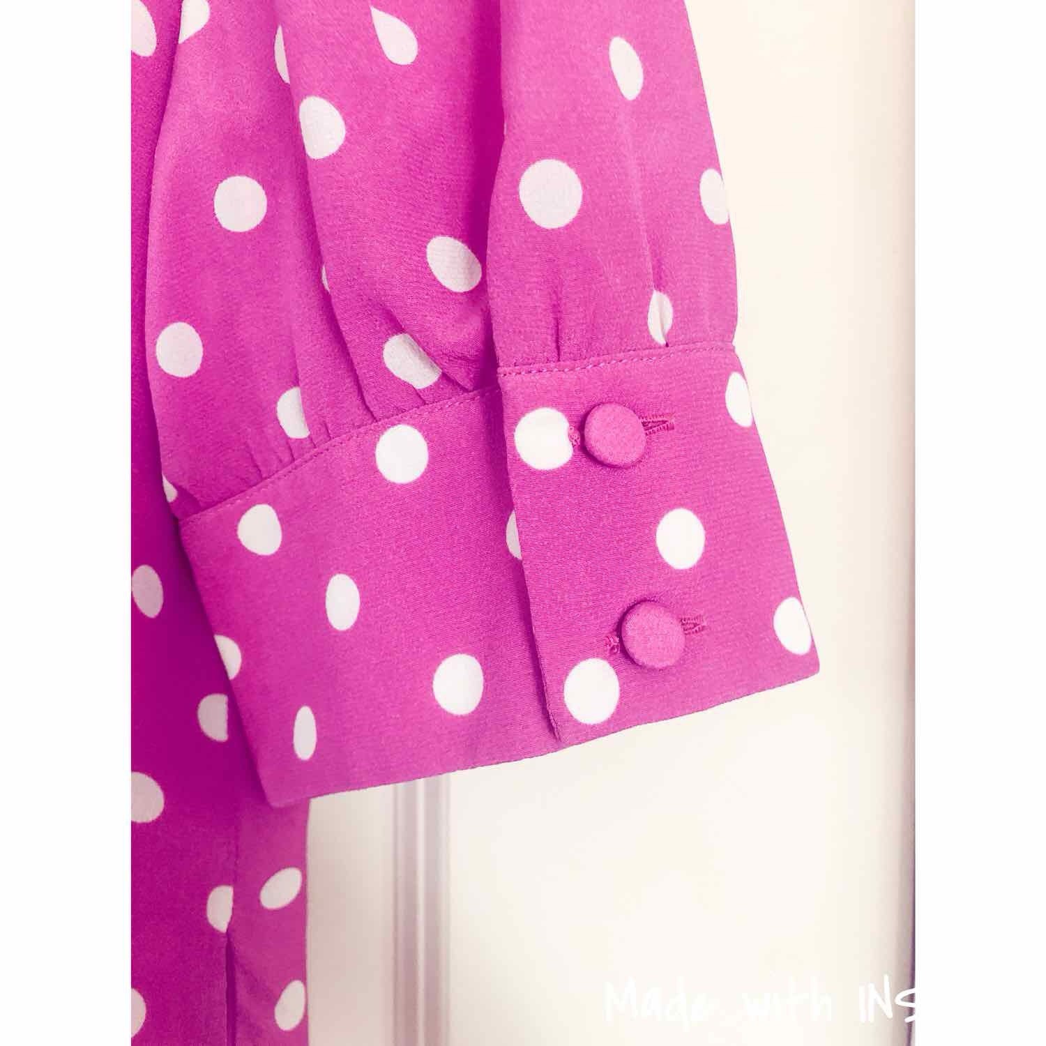 Alessandra Rich Pink & White Polka Dot Print Silk Dress