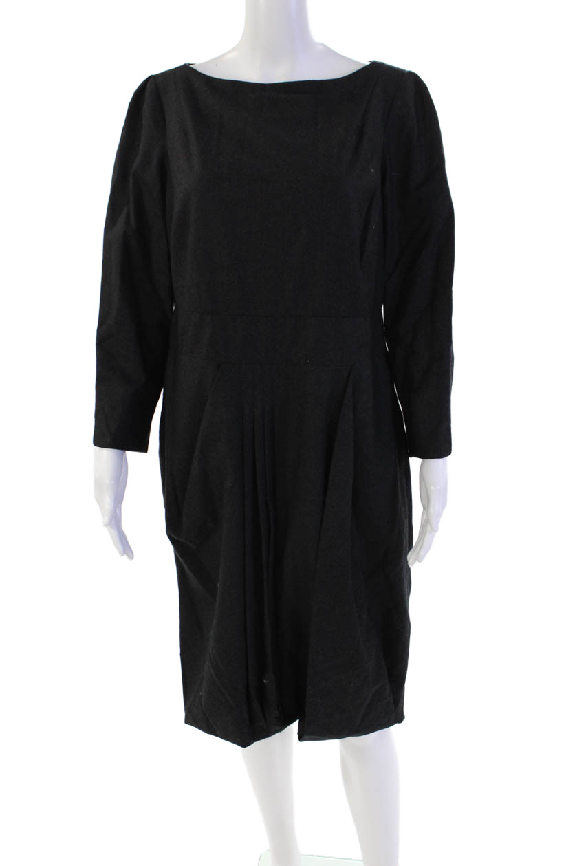 Piazza Sempione Womens Long Sleeves Mid Calf Dress Gray Wool Size EUR 48