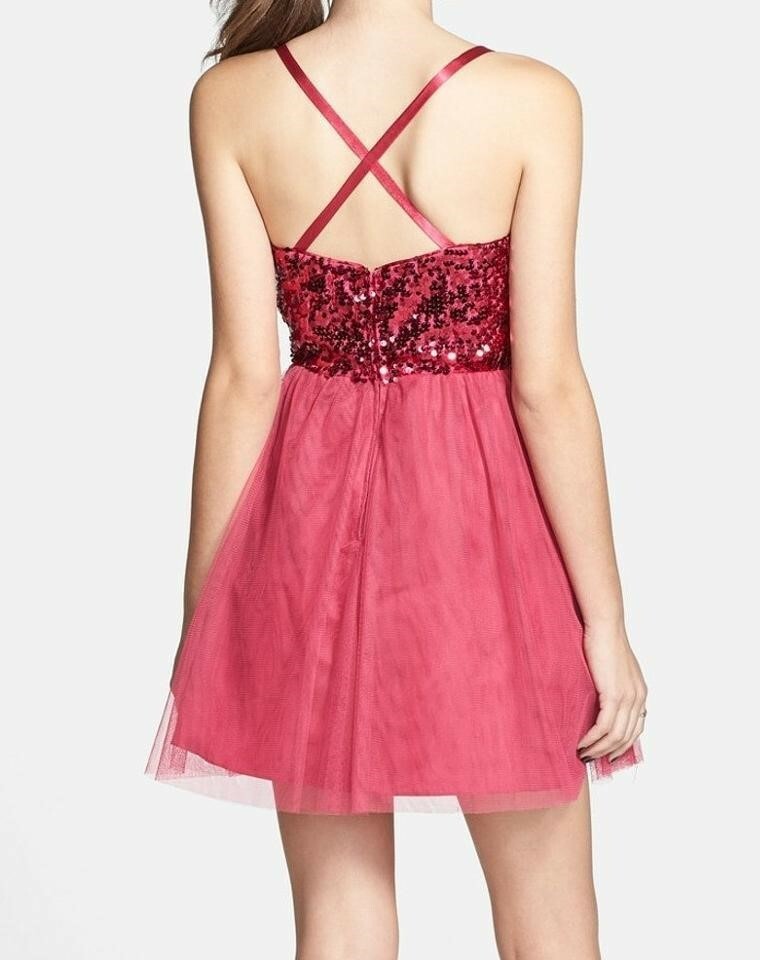 Hailey Logan Womens Juniors Sequin Sleeveless Fit & Flare Pink Dress Size 5/6