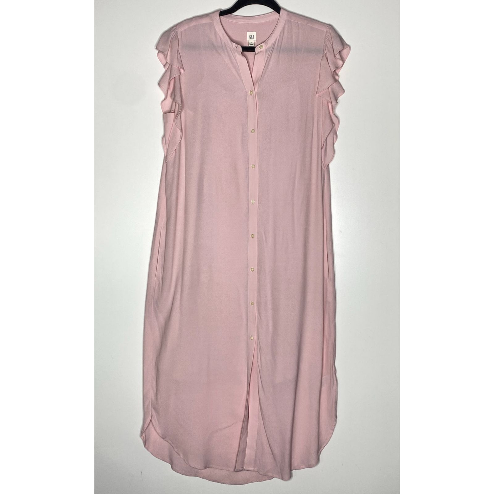 Gap Flutter Sleeve Button Front Side Pocket Midi Shirt Dress Women’s Size Small