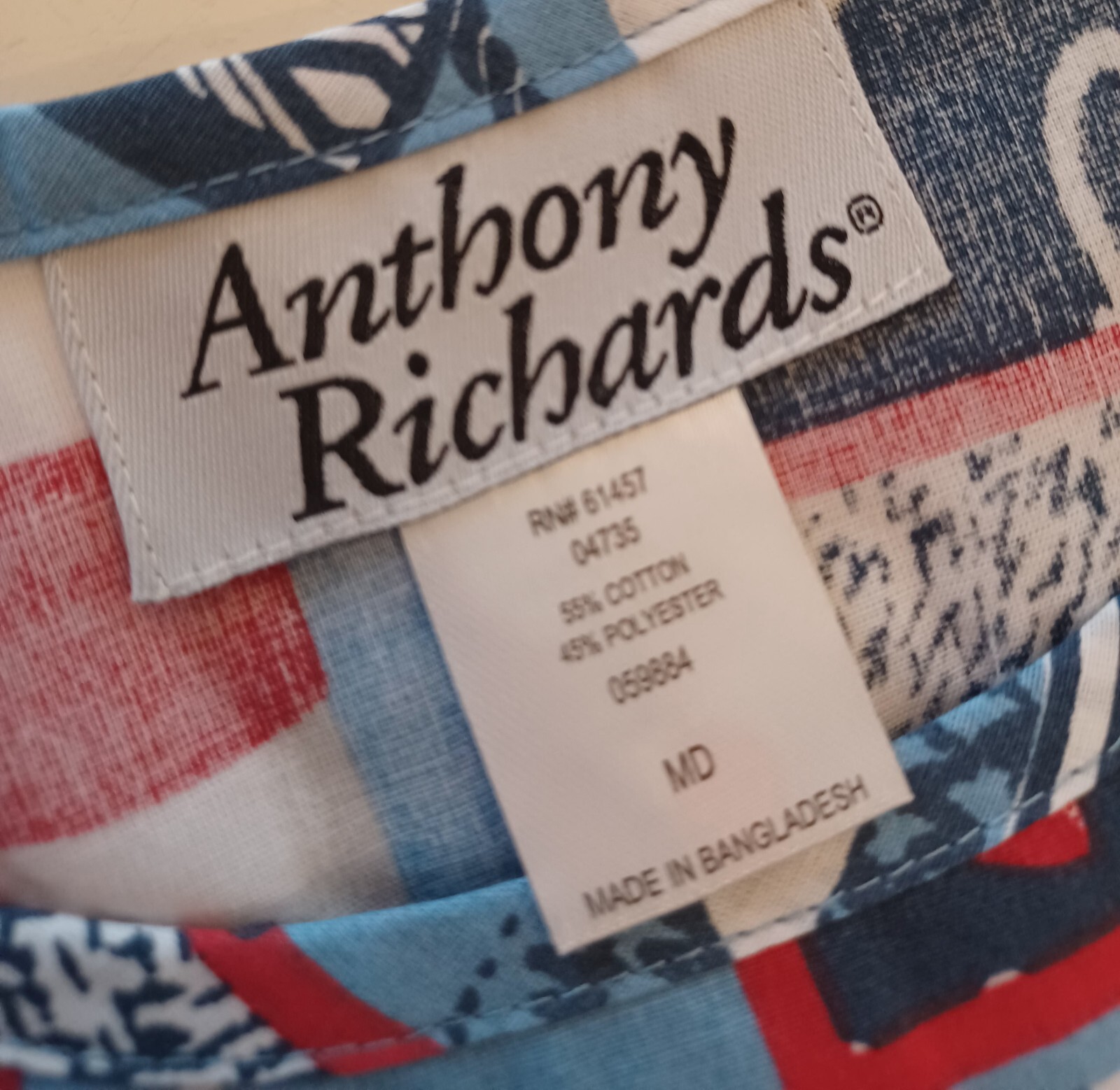 NEW Anthony Richards Nautical Patriotic House Dress MD Medium Muumuu Boating