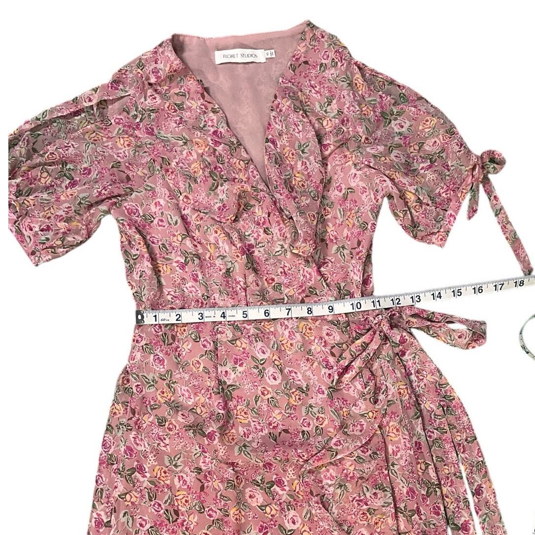 FLORET STUDIOS Ruffle Side Tie Wrap Midi Dress in Mauve Pink Size XS NWOT