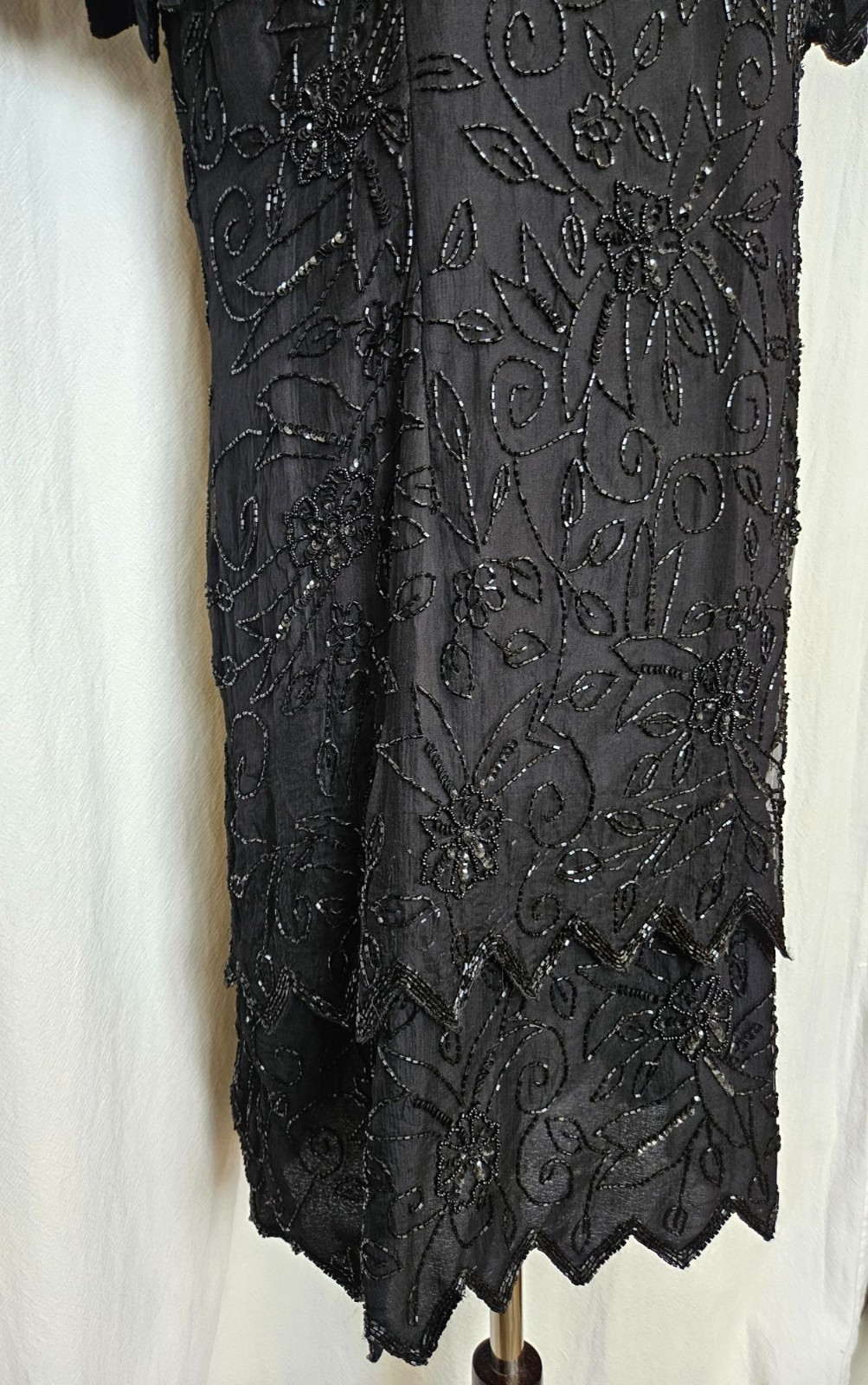 Stenay Black Silk Beaded Layered Art Deco Cocktail Party Dress Halloween Formal