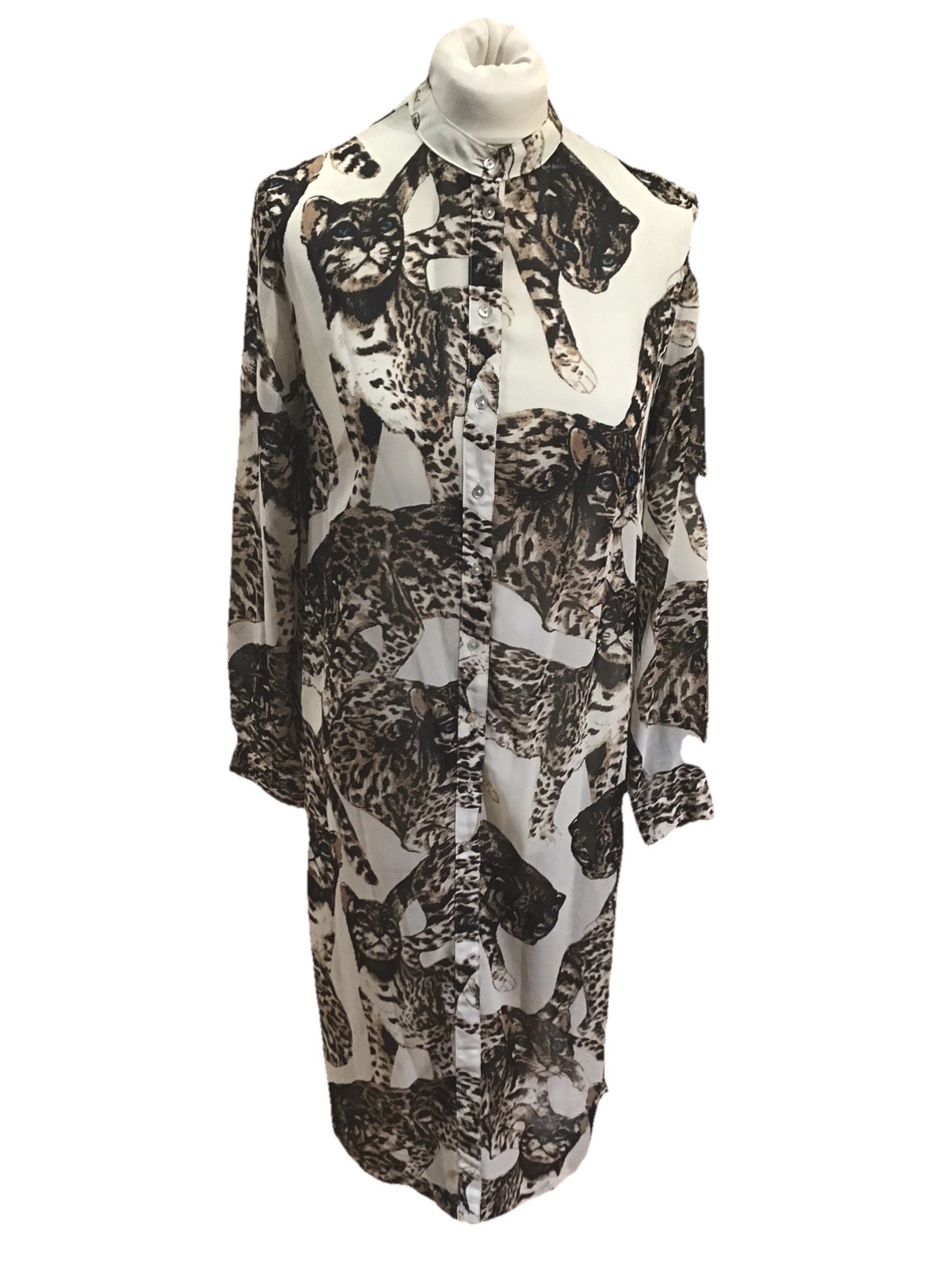 H&M CONSCIOUS Actual Leopard Print Semi Sheer Shirt Dress U.K. 10