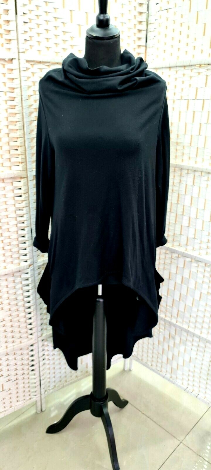 ALEMBIKA LONG BLACK ASYMMETRICAL DRESS SIZE – 2 – MADE IN ISRAEL.