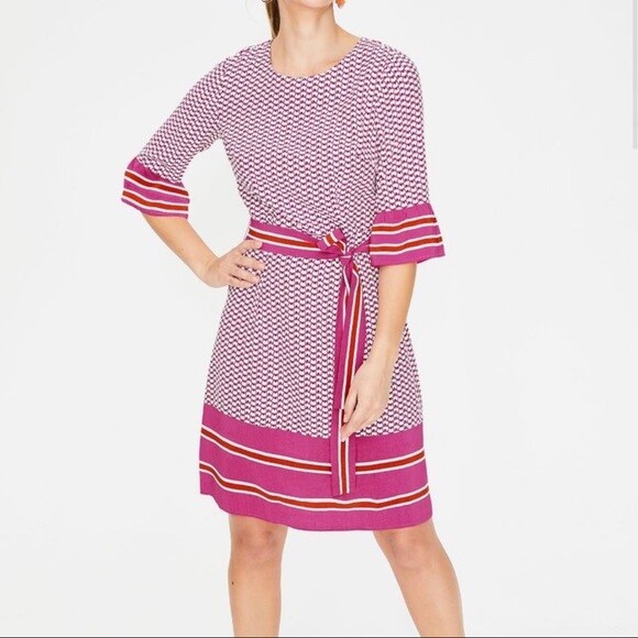 BODEN Andrea belted dress size 12 reg pink cyan colour W0159 __B 12 A ——